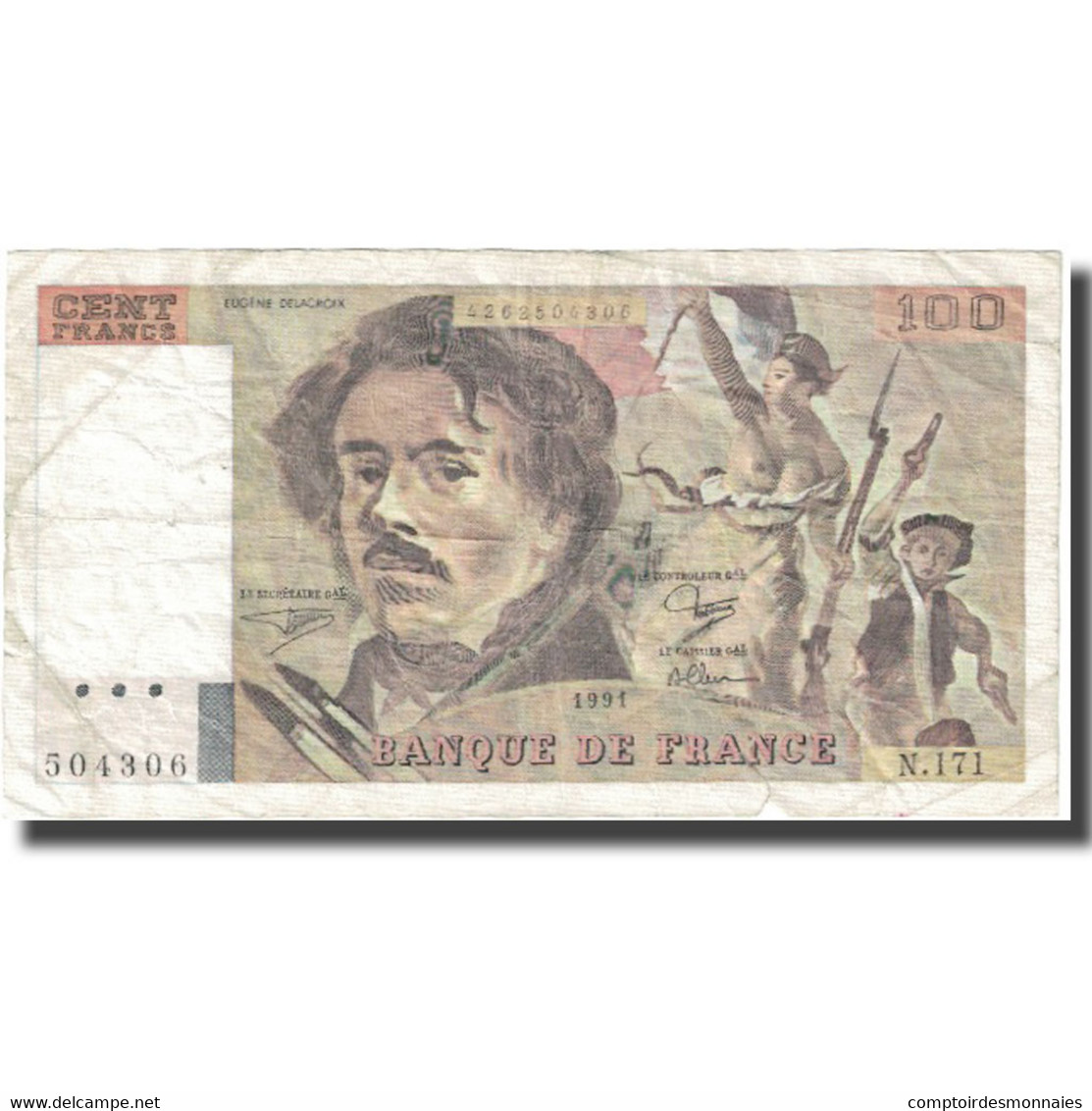 France, 100 Francs, Delacroix, 1991, 1991, TB+, Fayette:69bis.3a2, KM:154e - 100 F 1978-1995 ''Delacroix''