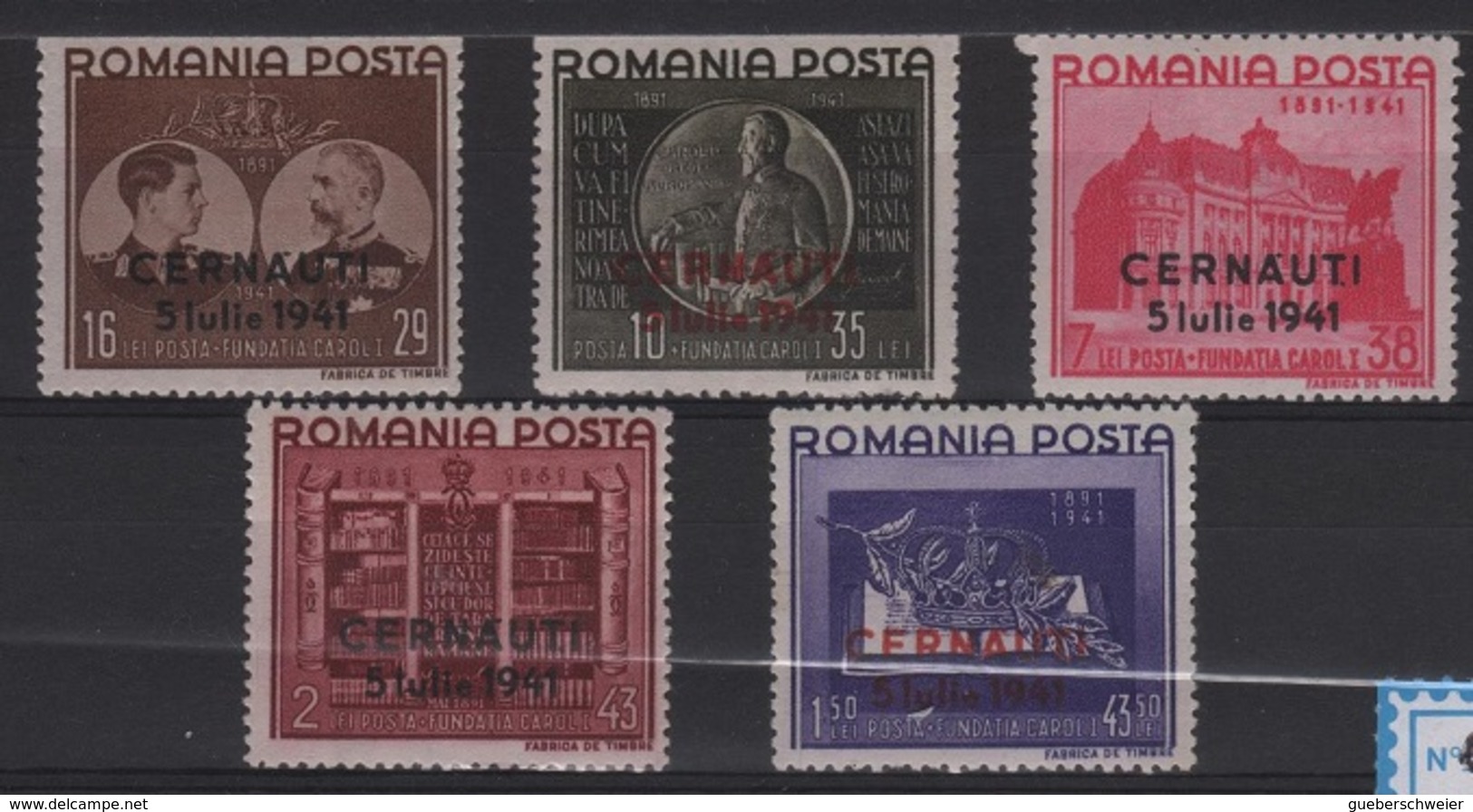 GUE 9 - ROUMANIE N° 656A/E Neufs* Surcharge CERNAUTI 1941 - Ungebraucht