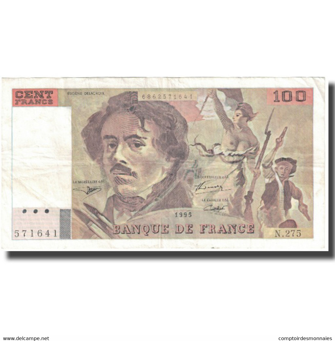 France, 100 Francs, Delacroix, 1995, 1995, TB+, Fayette:69 Ter 2b, KM:154h - 100 F 1978-1995 ''Delacroix''