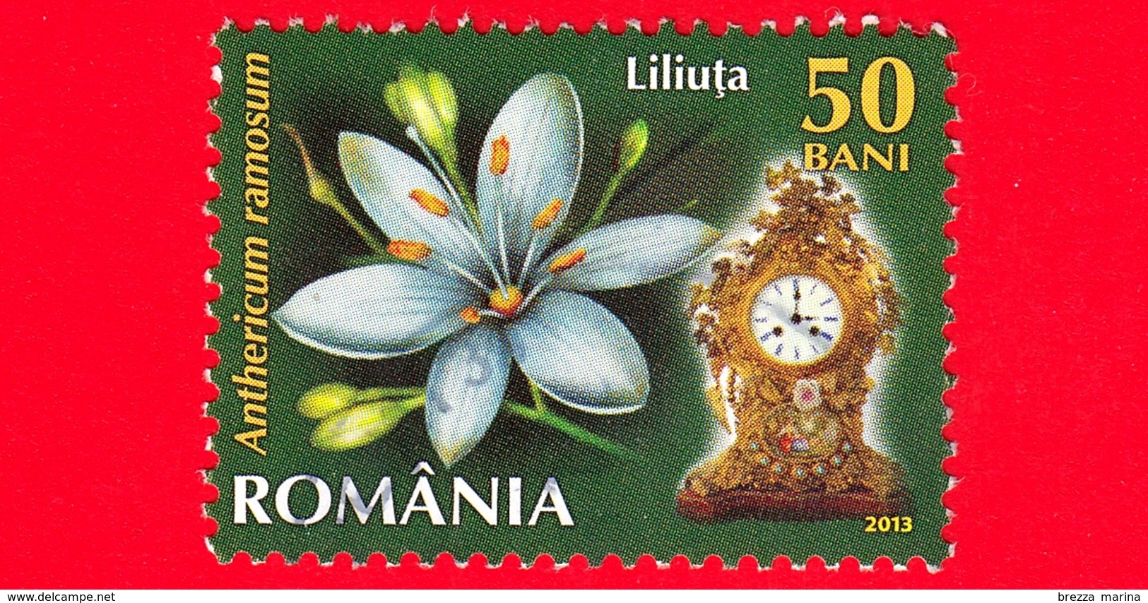 ROMANIA - Usato - 2013 - Fiori - Giglio Di Bernardo (Anthericum Ramosum L.) - Orologio 3 P.m - 50 - Used Stamps
