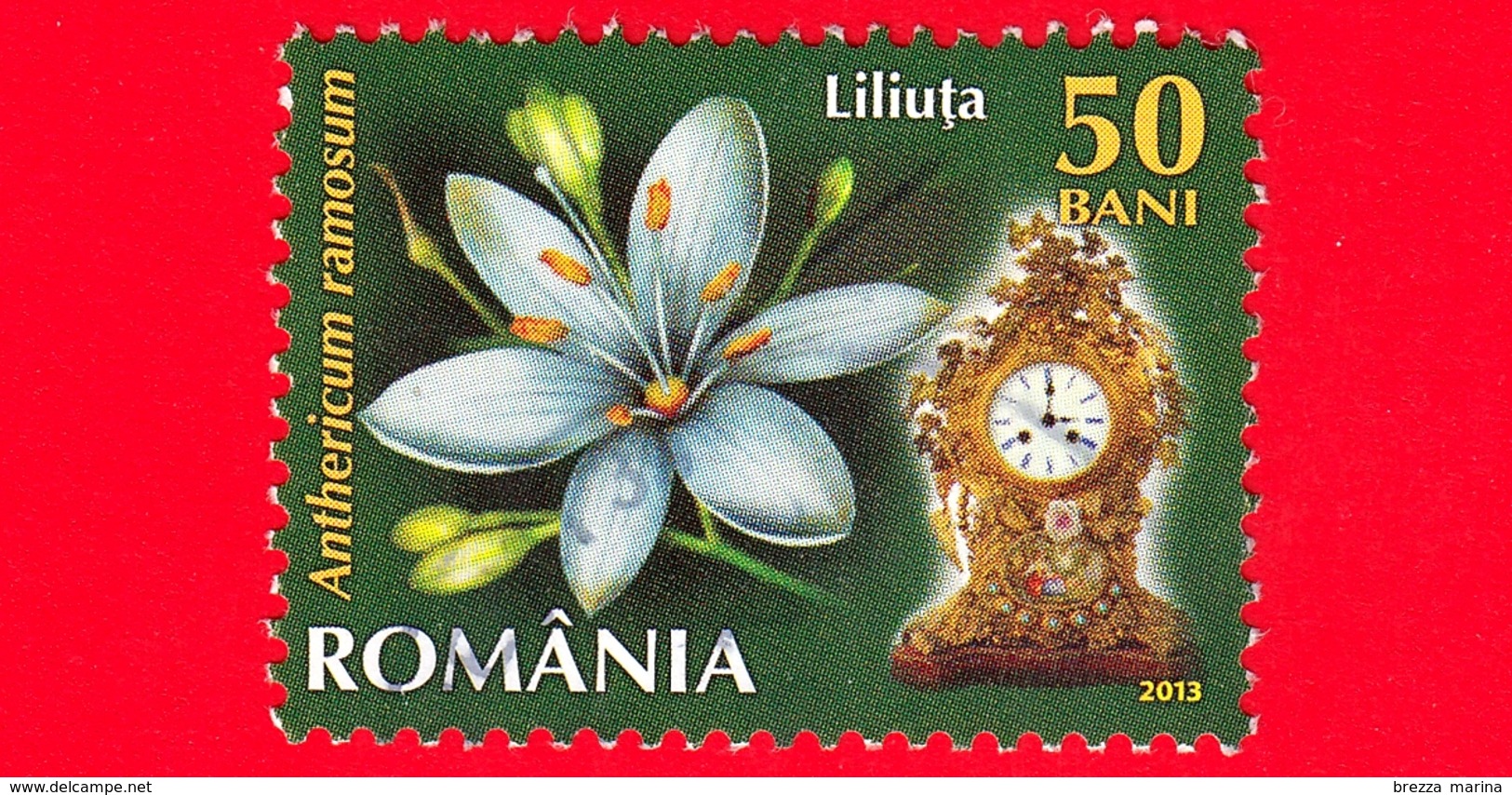 ROMANIA - Usato - 2013 - Fiori - Giglio Di Bernardo (Anthericum Ramosum L.) - Orologio 3 P.m - 50 - Usati