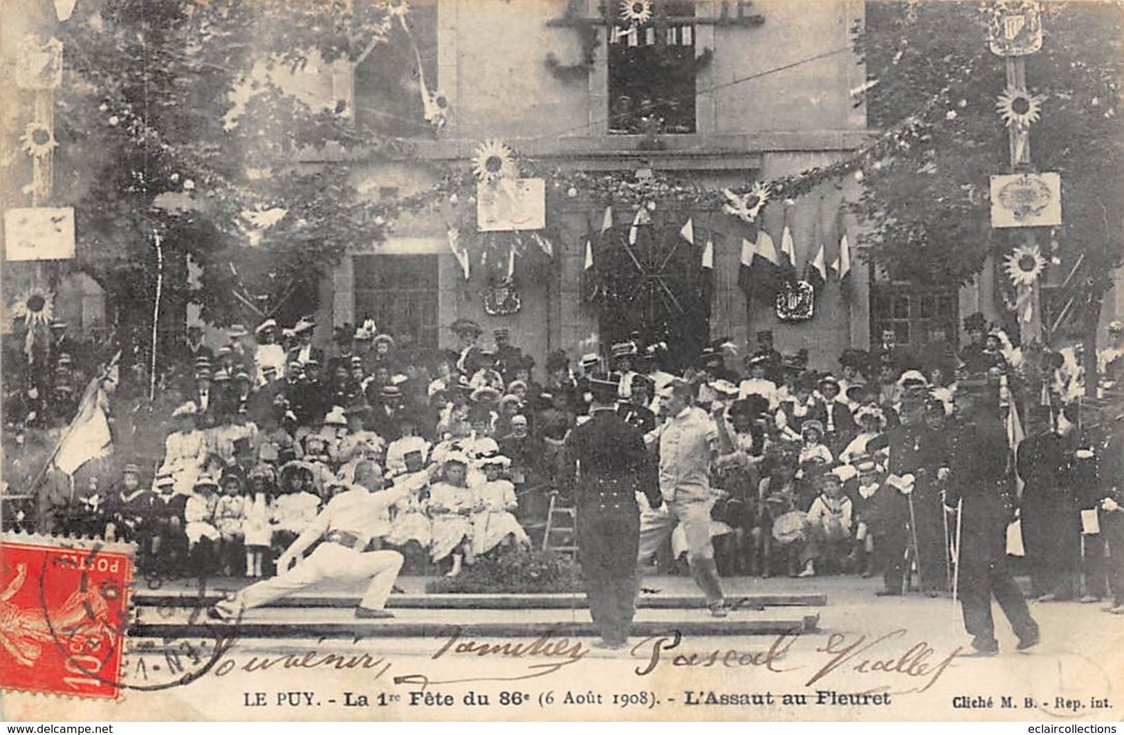 Thème   Escrime.      Le Puy En Velay   43    Fête Du 86 ème   1908   Assaut Au Fleuret     Escrimeurs       (voir Scan) - Esgrima