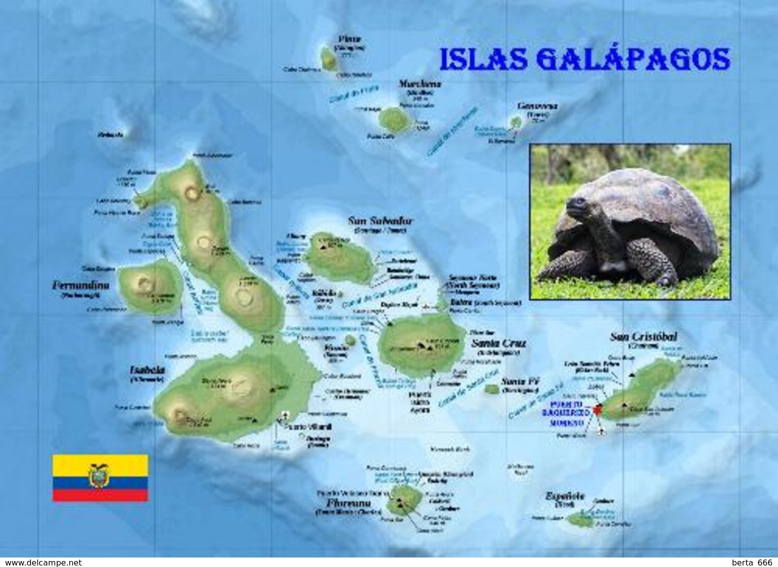 Galapagos Islands Map UNESCO New Postcard Galapagosinseln Landkarte AK - Ecuador