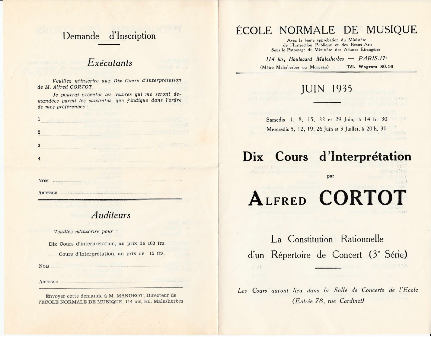 FRANCE - 1935 - Orléans - Programme Des Cours Dispensés Par L'Ecole Normale De Musique - Non Classés