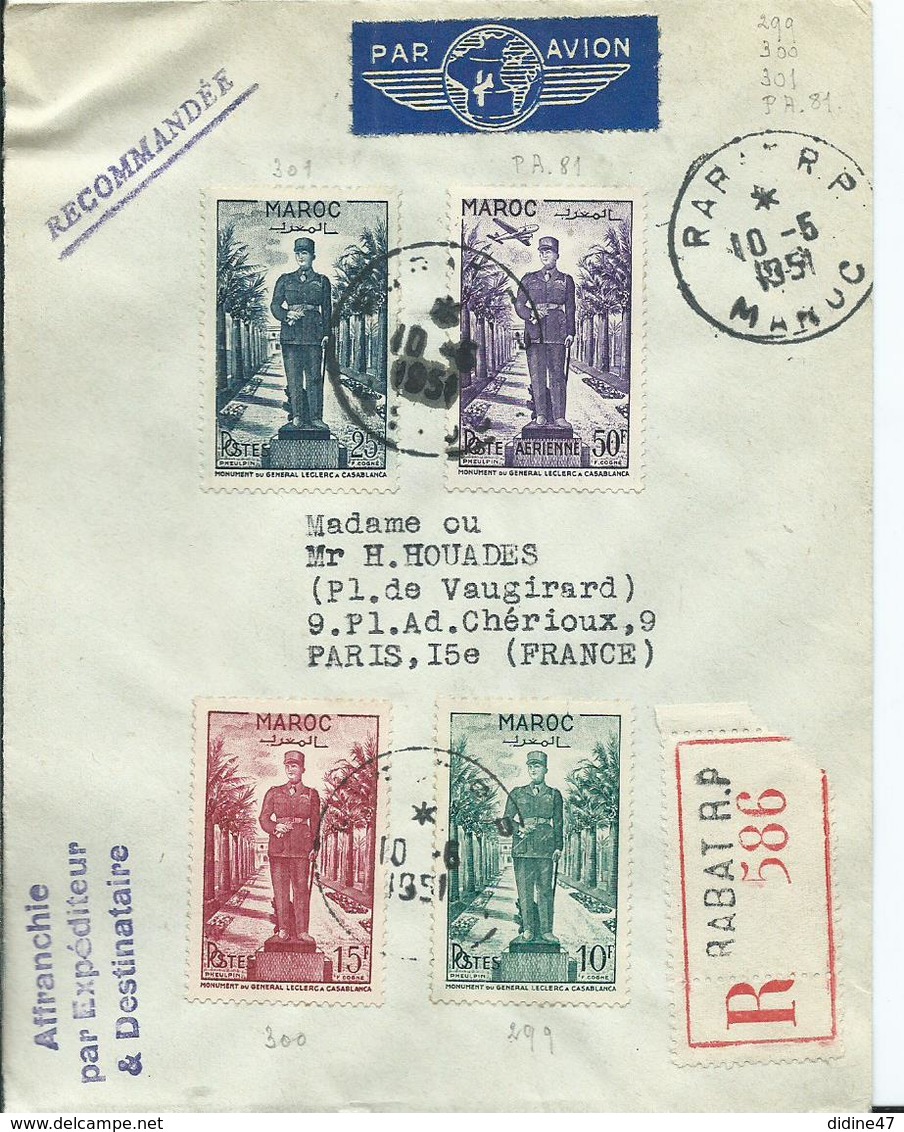 FRANCE - MAROC -lettre Recommandée Au Départ De RABAT R.P. - Cartas & Documentos