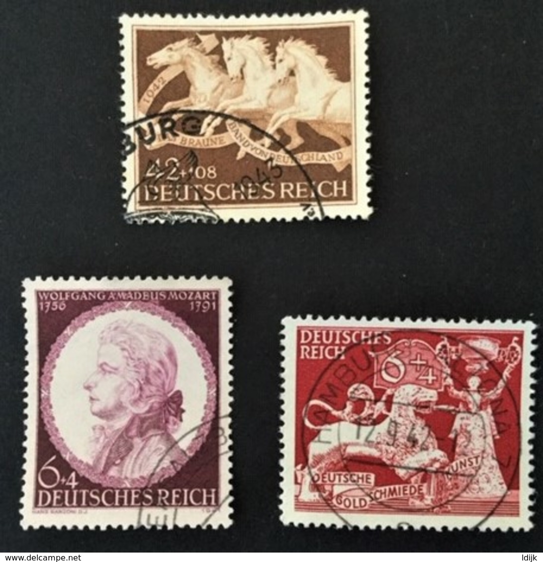 1942 9.Rennen Um ,,Das Braune Band"in München-Riem Mi.815, Mozart Mi.810, Goldschmiedekunst Mi.817 - Used Stamps