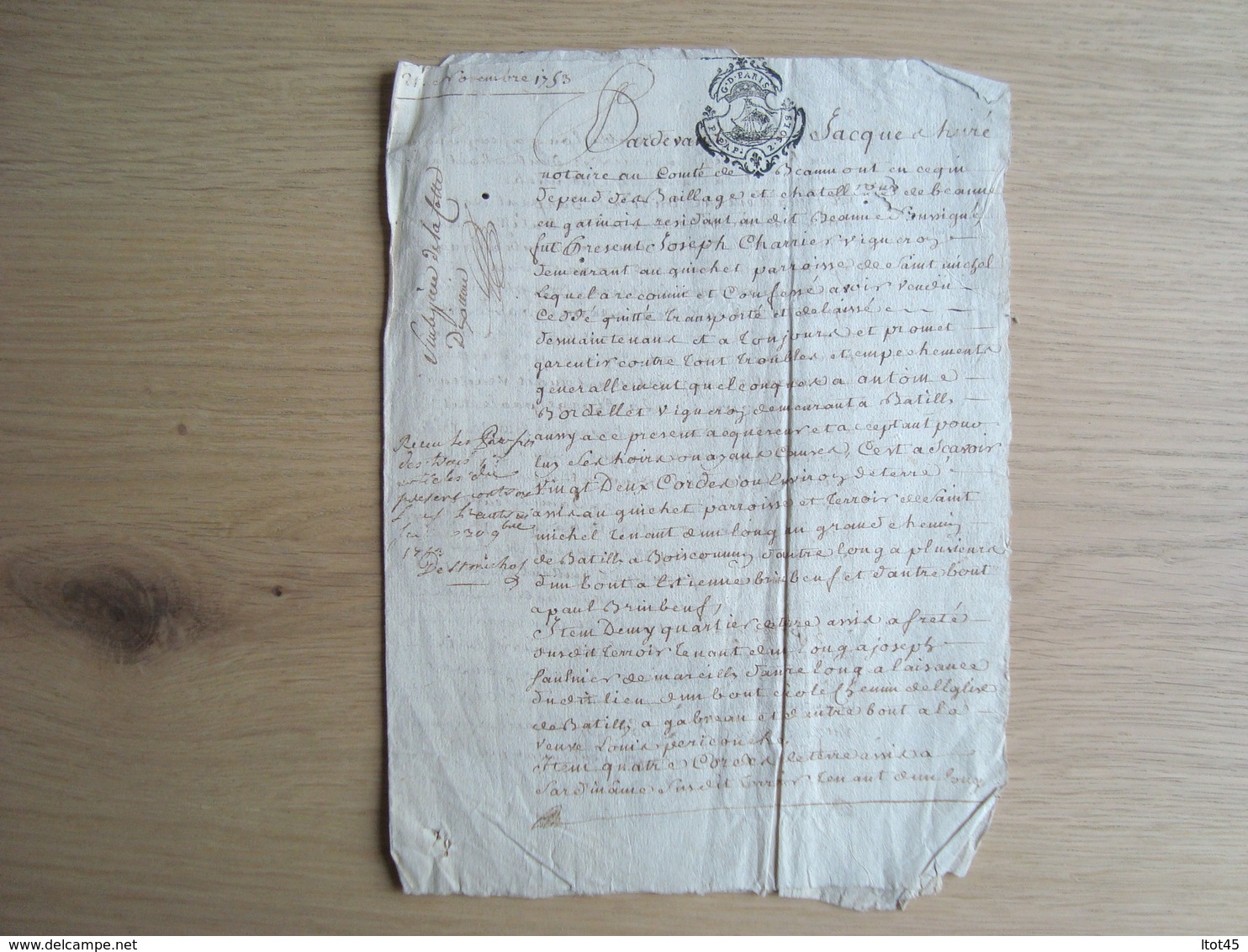 MANUSCRIT 1753 CACHET G.D PARIS 2 SOLS - Manuscrits