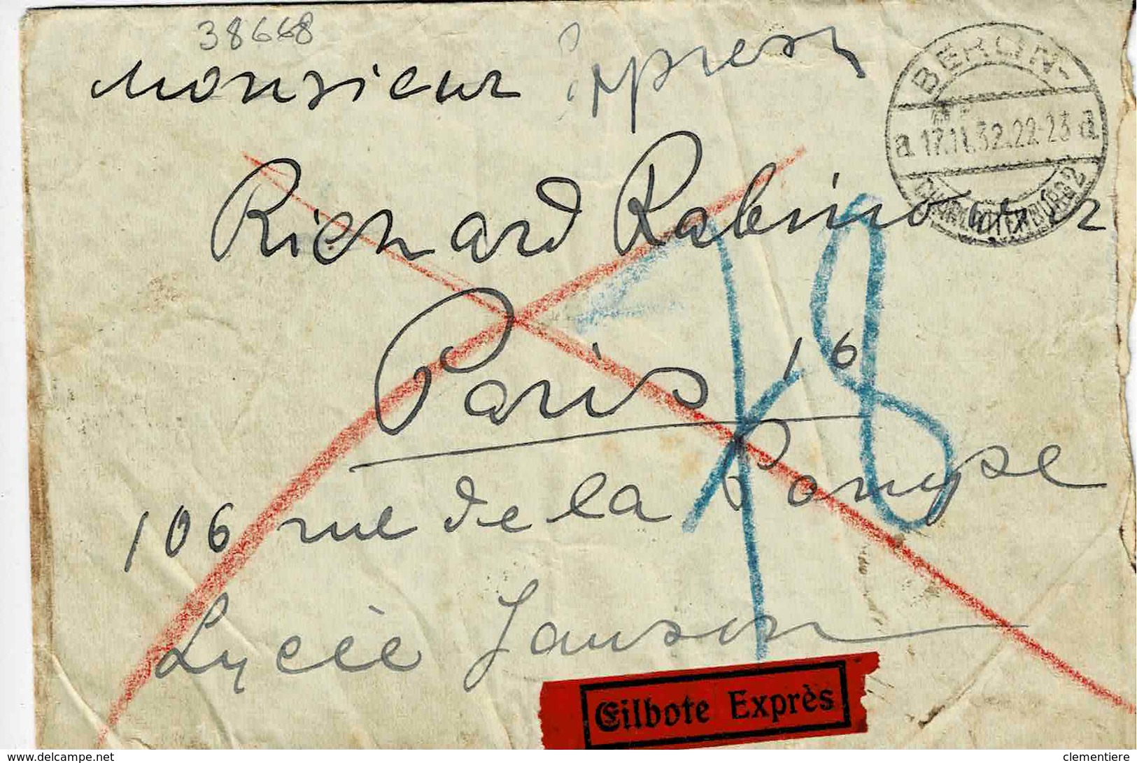 TP N° 402 Et 405 En Multiples Sur Enveloppe En Exprès De Berlin Pour Paris - Lettres & Documents