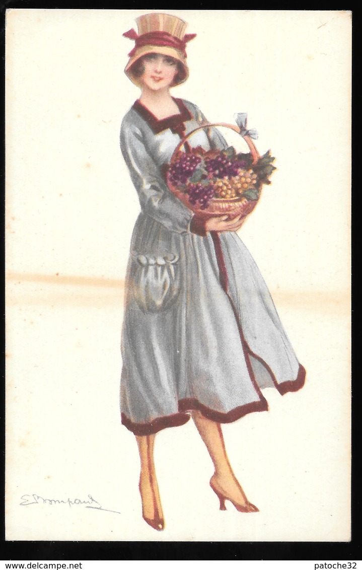 Cpa...illustrateur Italien...Bompard .S...art Nouveau...femme élégante Avec Un Panier De Grappes De Raisin - Bompard, S.