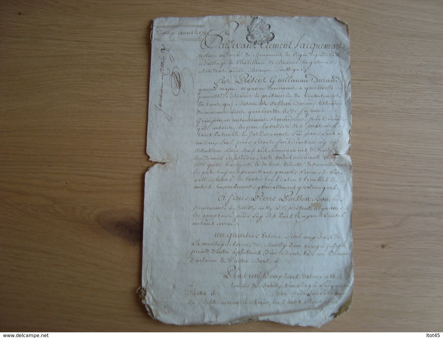 MANUSCRIT 1786 CACHET A DEFINIR - Manuscrits