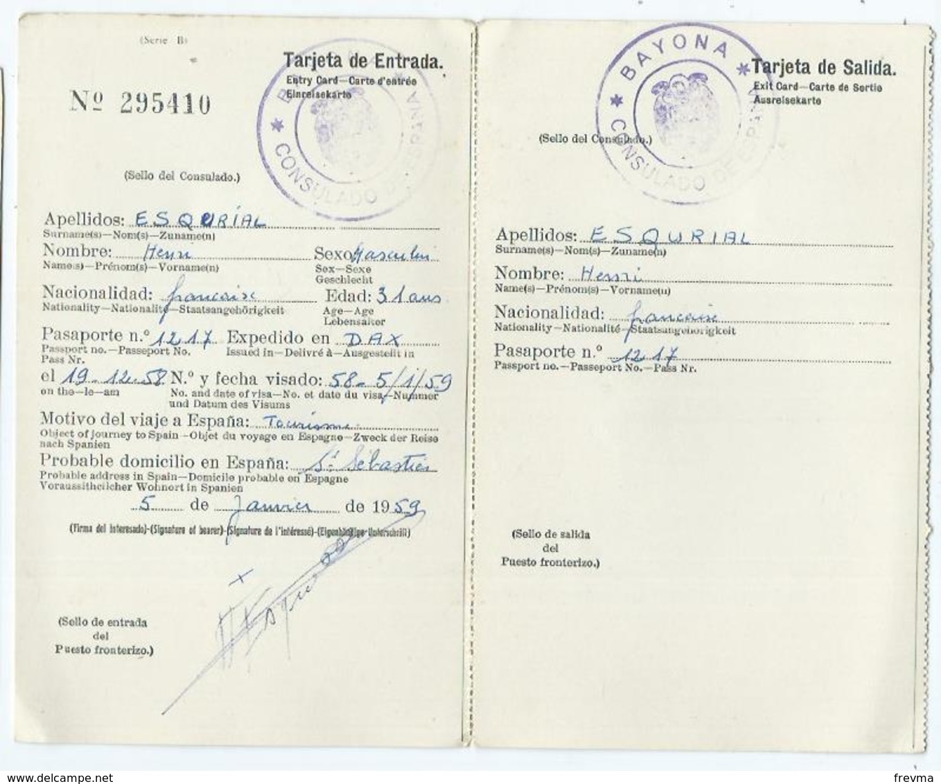 Ticket D'entrée Tourisme En Espagne 1959 - Autres & Non Classés