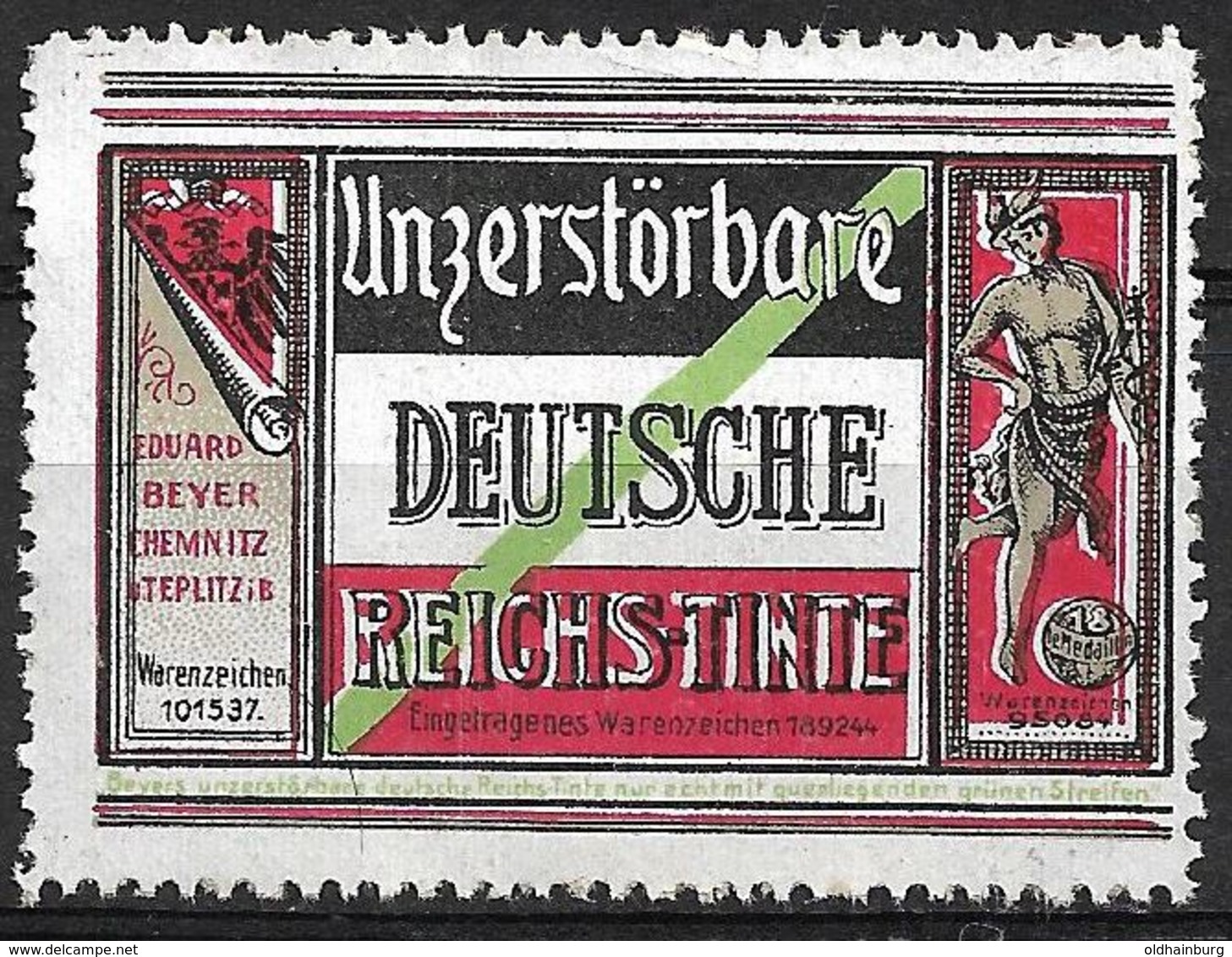 4196h: Vignette Unzerstörbare Deutsche Reichstinte, Ohne Gummi, Eduard Beyer Chemnitz- Teplitz - Vignetten (Erinnophilie)