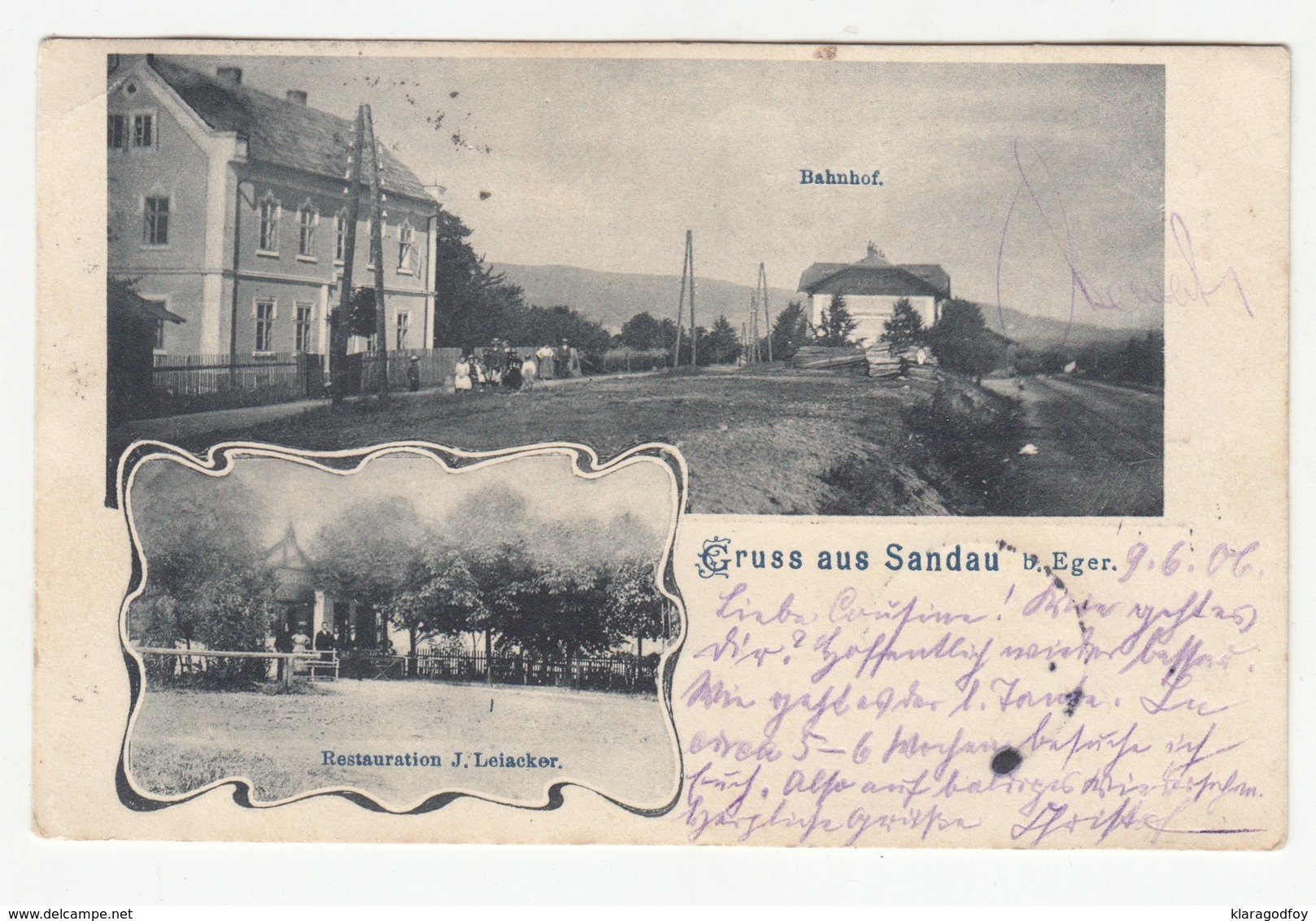 Sandau B. Eger Dolní Žandov Restauration J. Leiacker Old Postcard Travelled 1906 Wien-Eger Railway Pmk To Bonn B190210 - Czech Republic