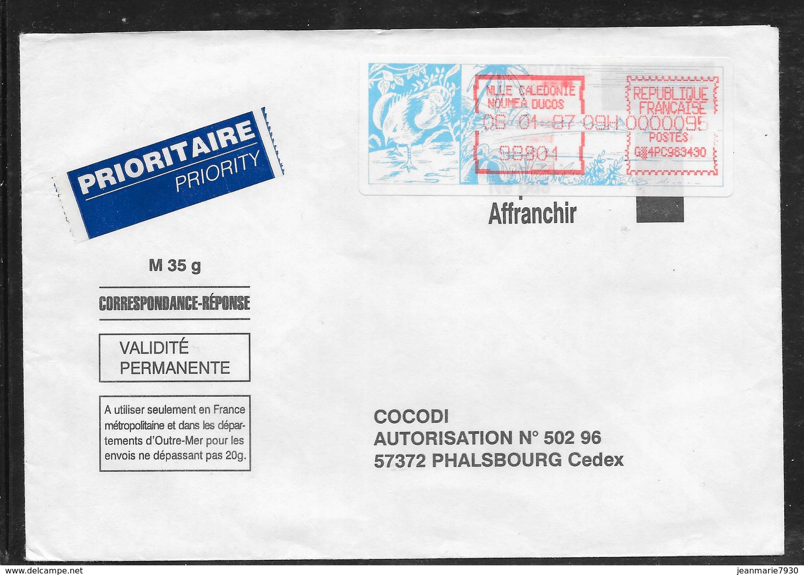 1712001 - LETTRE DE NOUMEA DUCOS (NOUVELLE CALEDONIE) DU 06/01/87 POUR PHALSBOURG - 1961-....