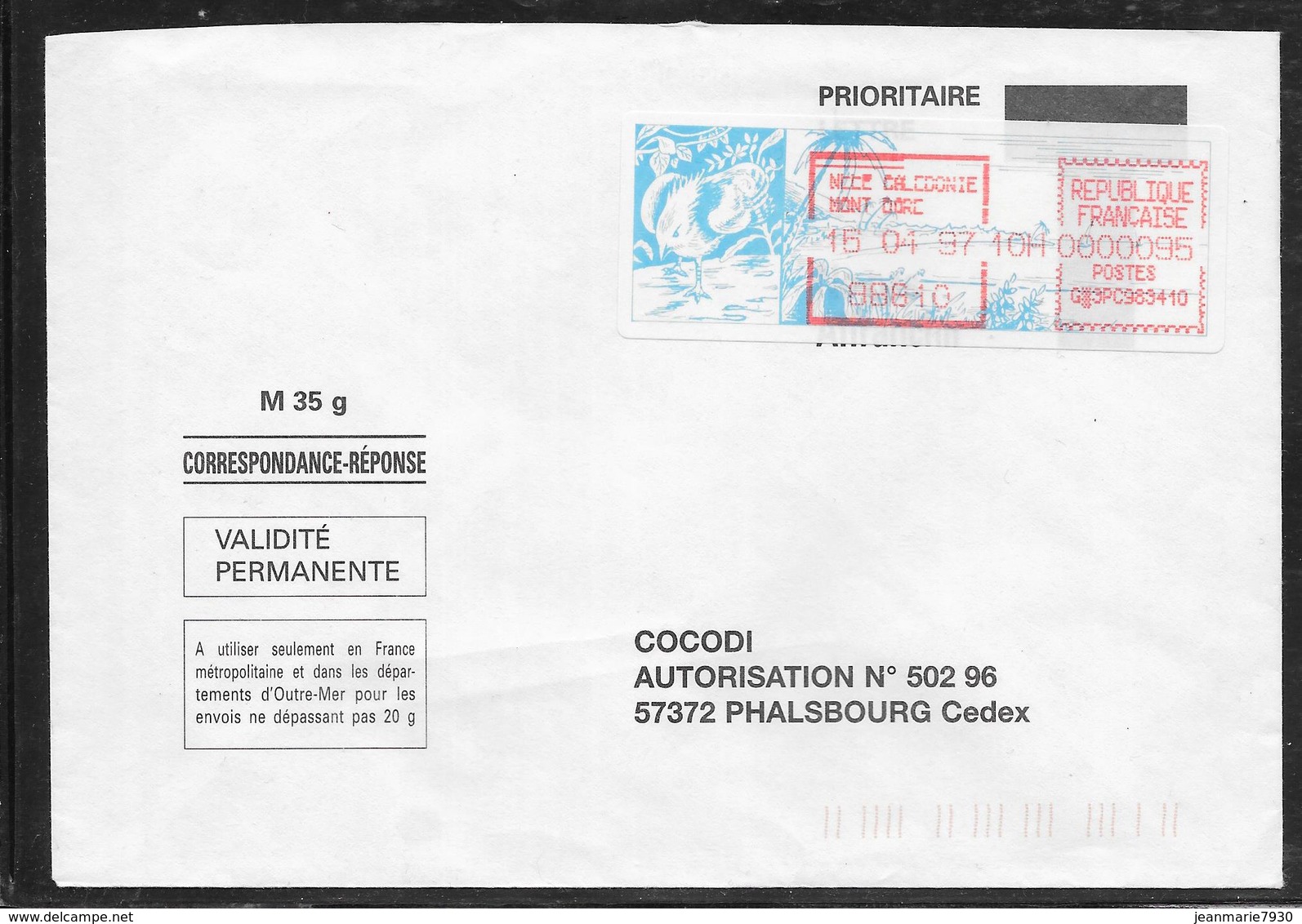 1712005 - LETTRE DE MONT DORE (NOUVELLE CALEDONIE) DU 15/04/97 POUR PHALSBOURG - 1961-....