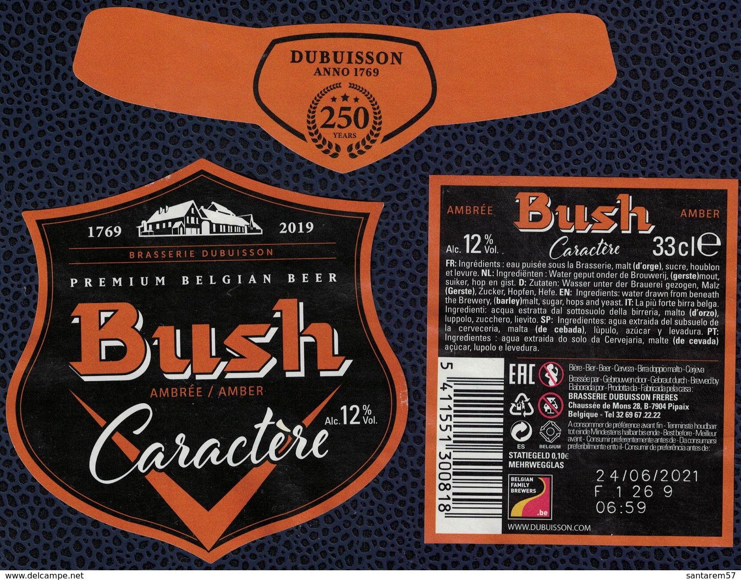 Belgique Lot 3 Étiquettes Bière Beer Labels Bush Ambrée Caractère - Bière