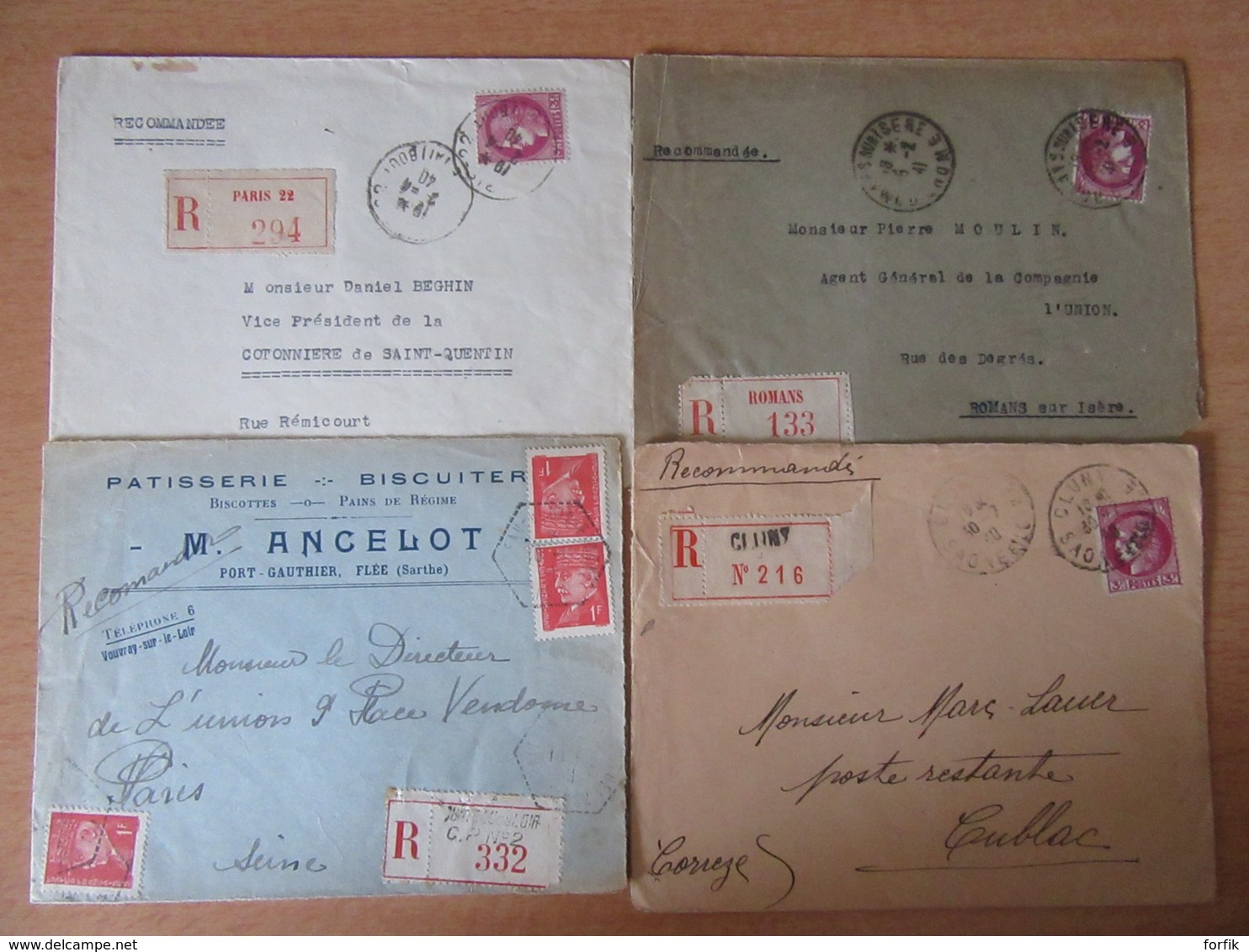 Guerre 39-45 - Lot de 15 Enveloppes recommandées circulées en 1940 et 1945 dont jugements