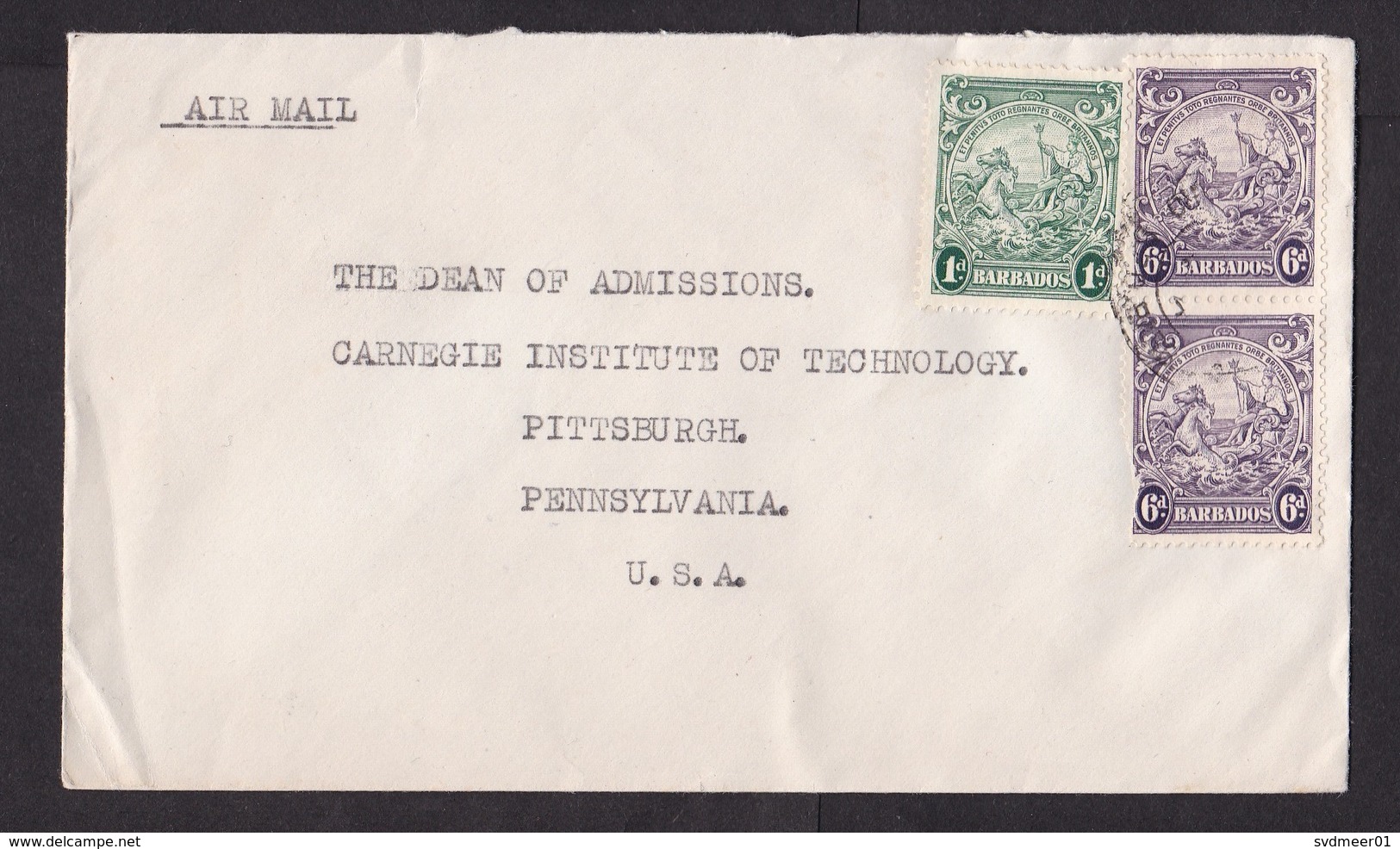 Barbados: Airmail Cover To USA, 1940s, 3 Stamps, Mythology, Horse (6d Stamps Are Damaged!) - Barbados (...-1966)