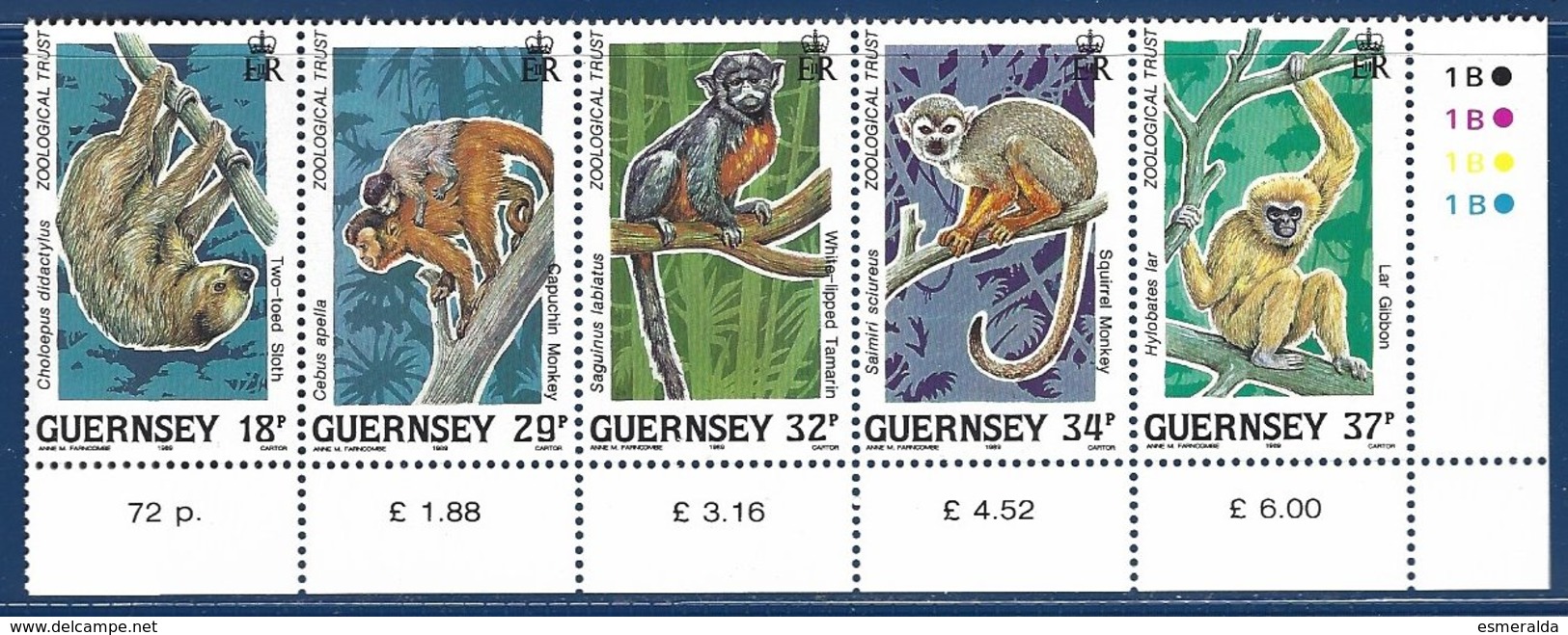 Guernsey, Yv 467/71, Liens De Guernsey Avec Le W.W.F. Animaux Menacés, Coin De Feuille N° Planche  ** - Guernesey