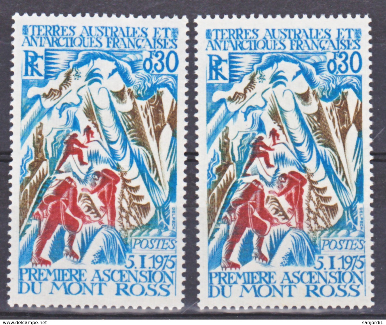 TAAF    61 Ross Variété éclaboussé De Bleu Alpinistes Bleus Et Normal Rouge Neuf ** MNH Sin Charmela - Imperforates, Proofs & Errors