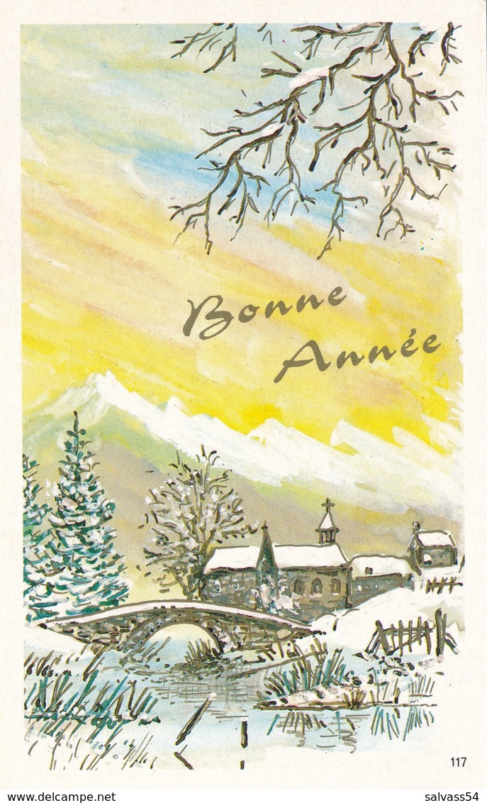 Petite Carte (8 Cm X 12,5 Cm) - Bonne Année - Paysage De Neige - Village (N°117) - Nieuwjaar