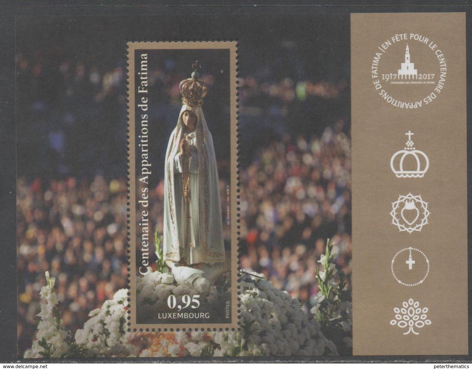 LUXEMBOURG , 2017, MNH, JOINT ISSUE WITH SLOVAKIA, POLAND, RELIGION, CHRISTIANITY, LADY FATIMA, S/SHEET - Emissions Communes