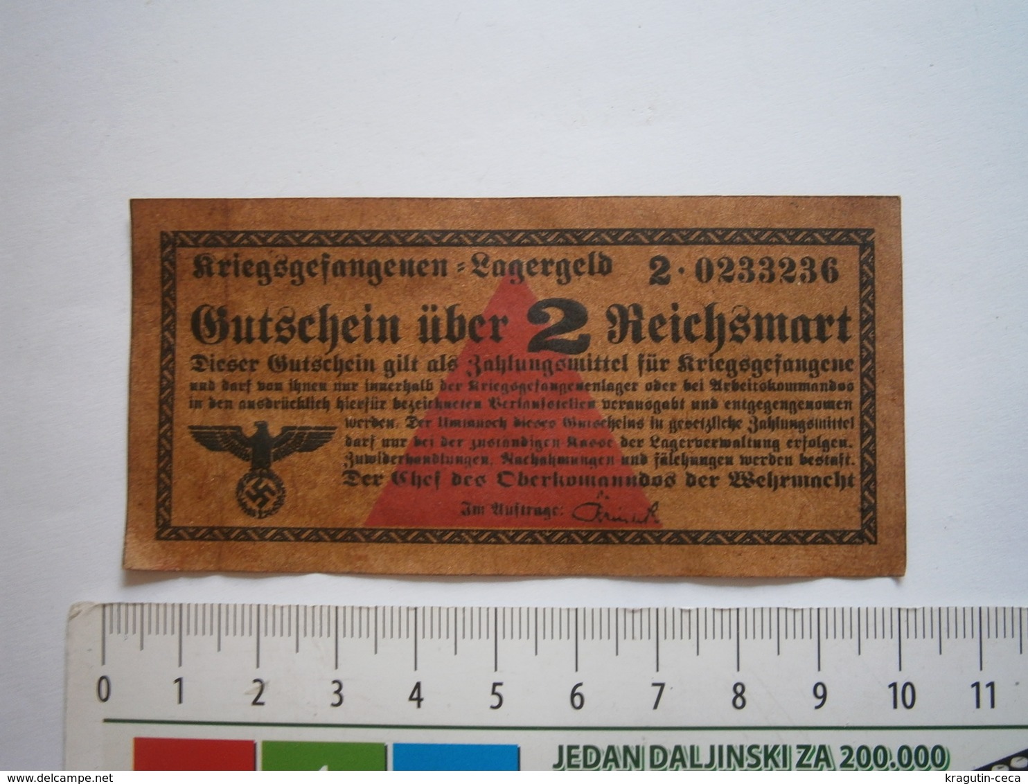 WWII GERMANY COPY " BANKNOTE Gutschein über 2 Reichsmark Kriegsgefangenenlager DEUTSCHE WW2 MARK Prisoner War Camp Money - Dokumente