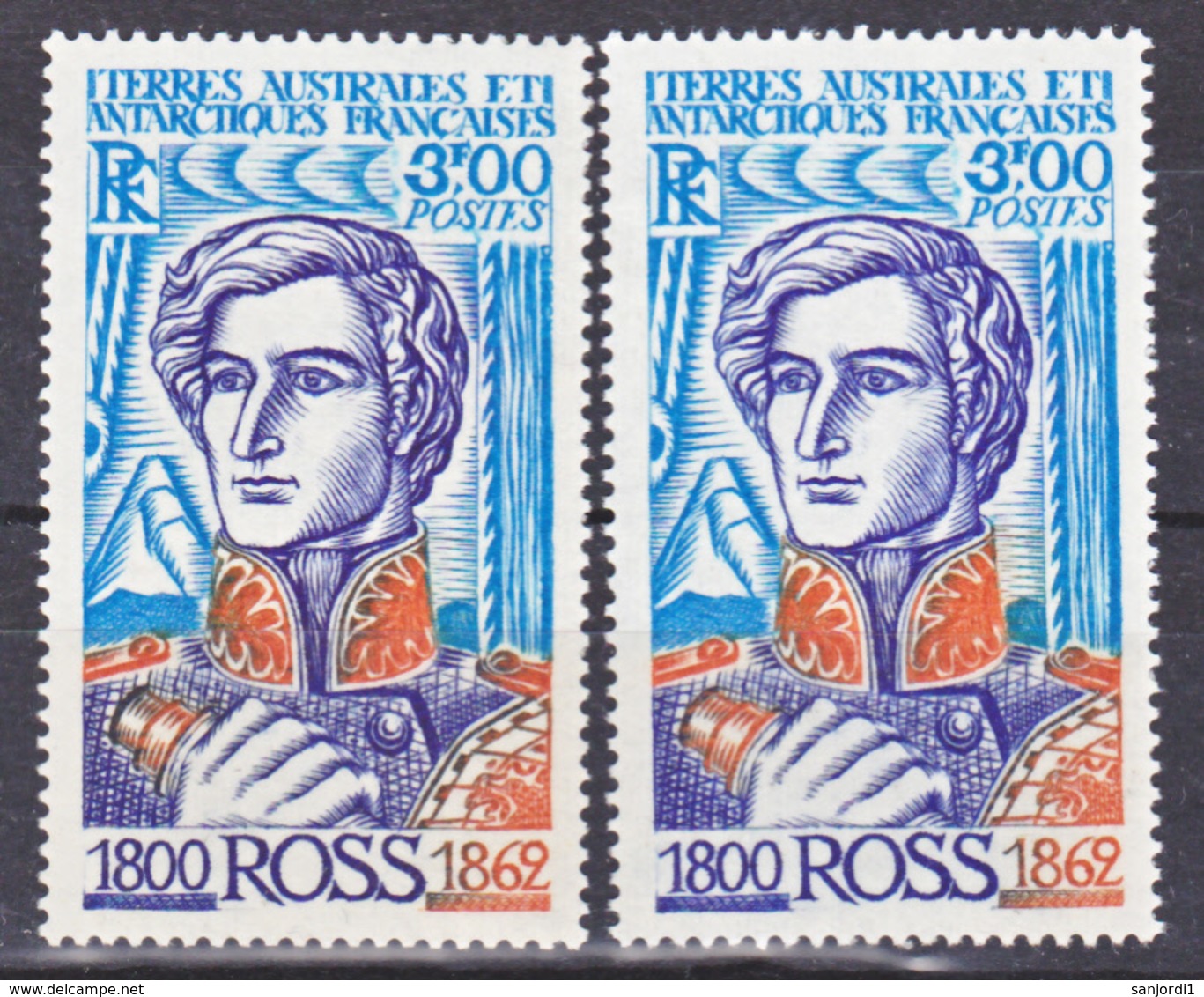 TAAF    62 Ross Variété éclaboussé De Bleu épaulette Longue Vue Bleues Et Orange  Neuf ** MNH Sin Charmela - Imperforates, Proofs & Errors