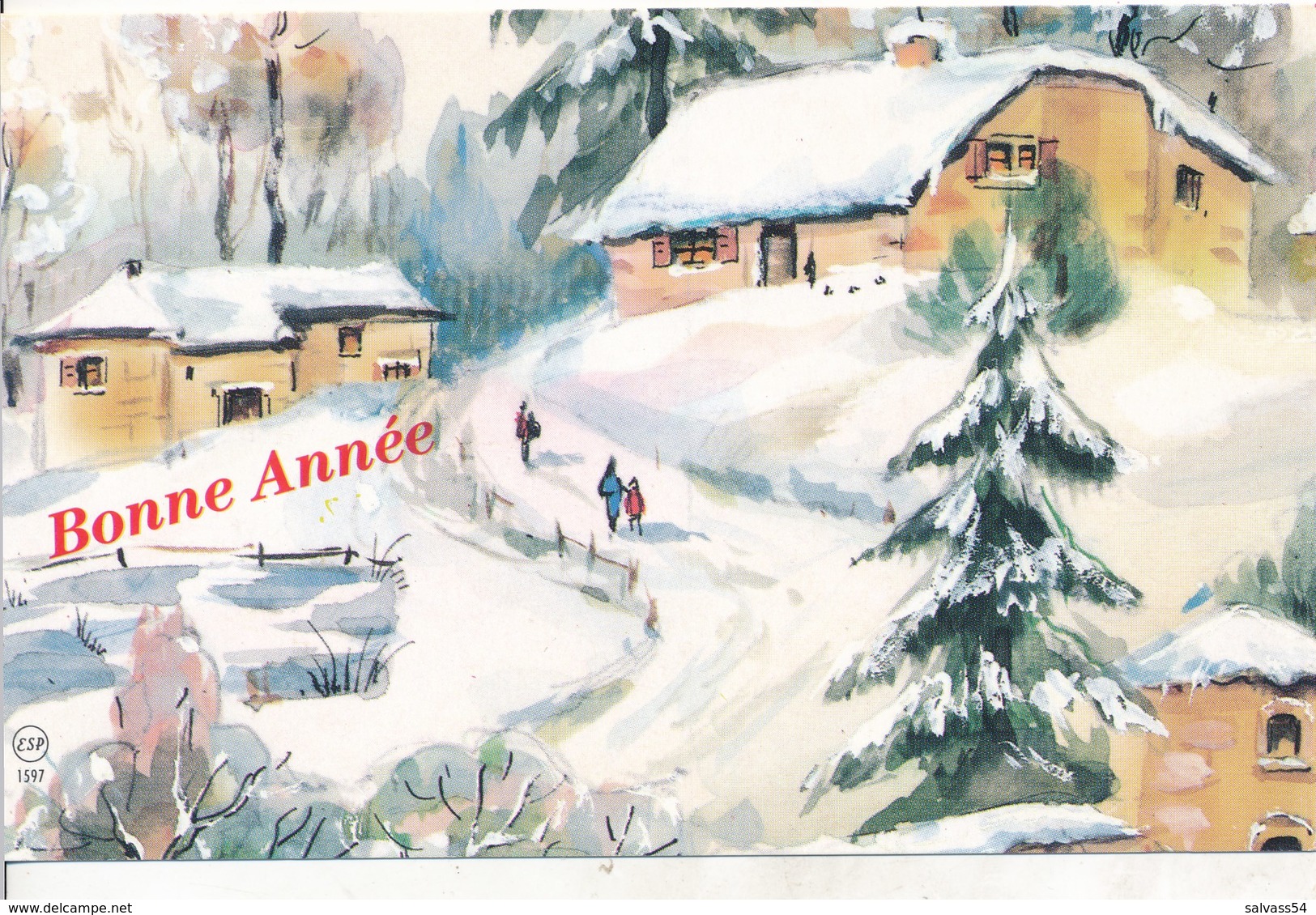 Petite Carte (8,5 Cm X 13,5 Cm) - Bonne Année - Paysage De Neige - (Esp - 1597) - Nouvel An