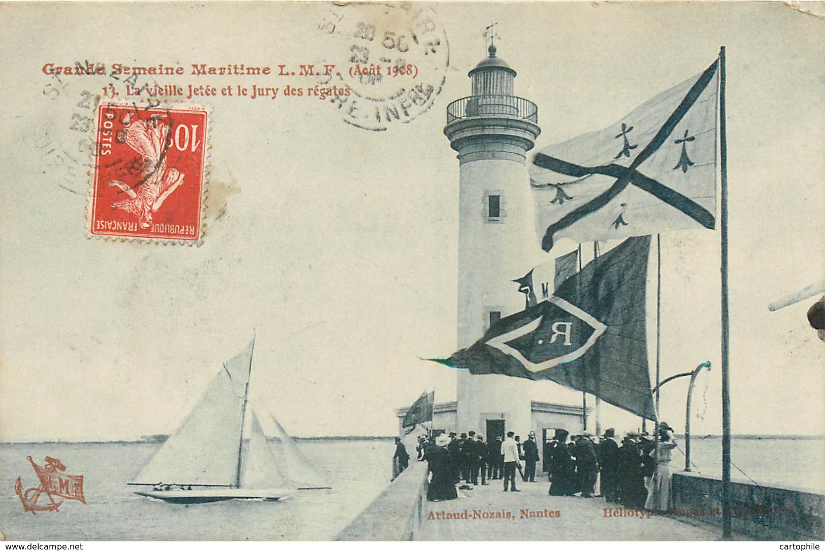 44 - SAINT NAZAIRE - Grande Semaine Maritime LMF 1908 - Jury Des Régates Sur La Vieille Jetée - Drapeaux Régionaux - Saint Nazaire