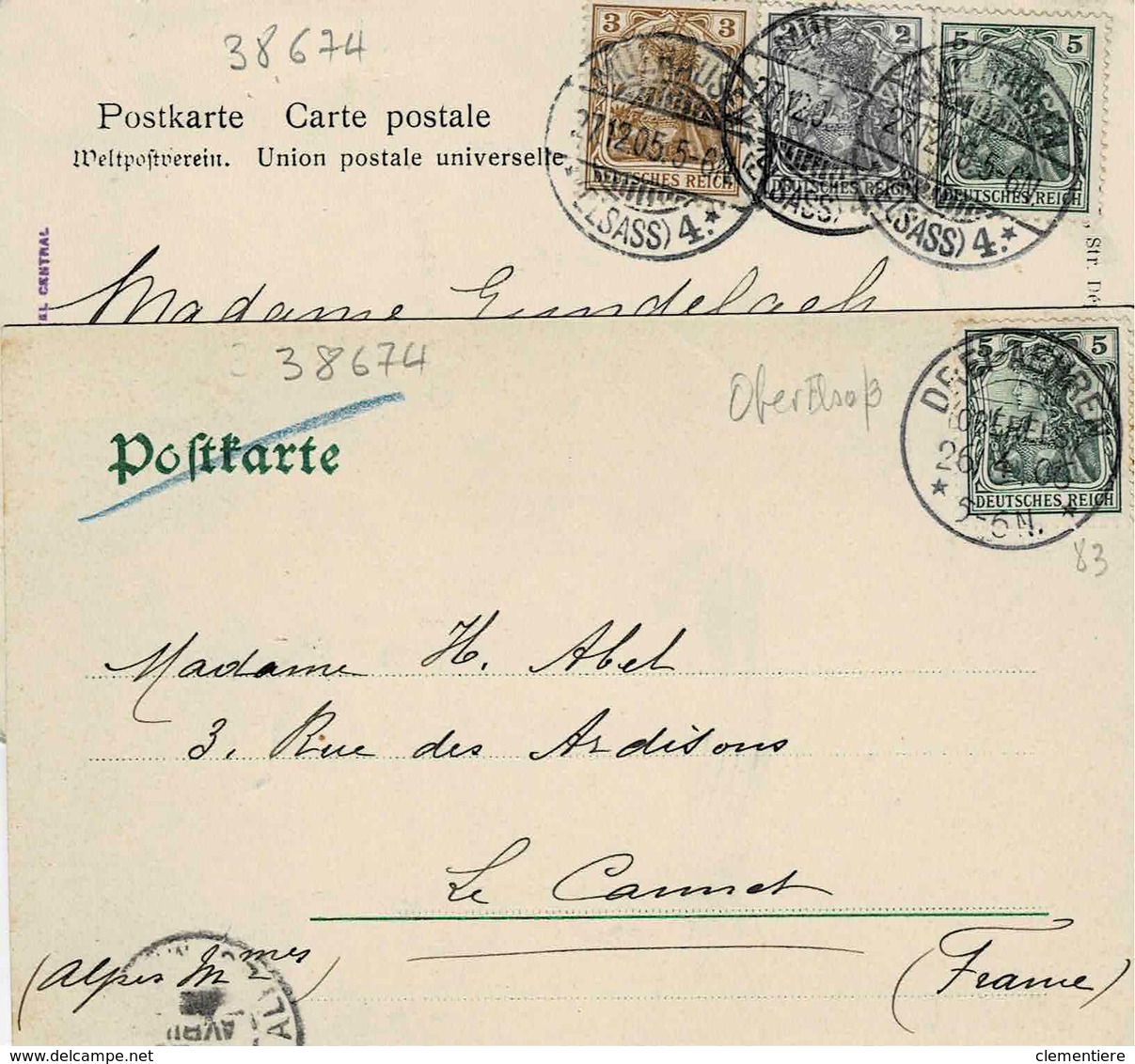 TP N° 81 à 83 Sur 2 Cartes Postales Postées à Mulhouse Et Trois Epis - Sonstige & Ohne Zuordnung