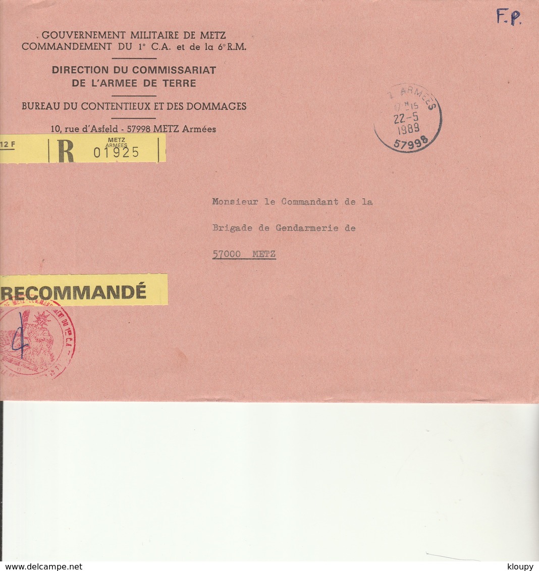 L 1 - Enveloppe  En Recommandée METZ ARMEES - Militaire Stempels Vanaf 1900 (buiten De Oorlog)
