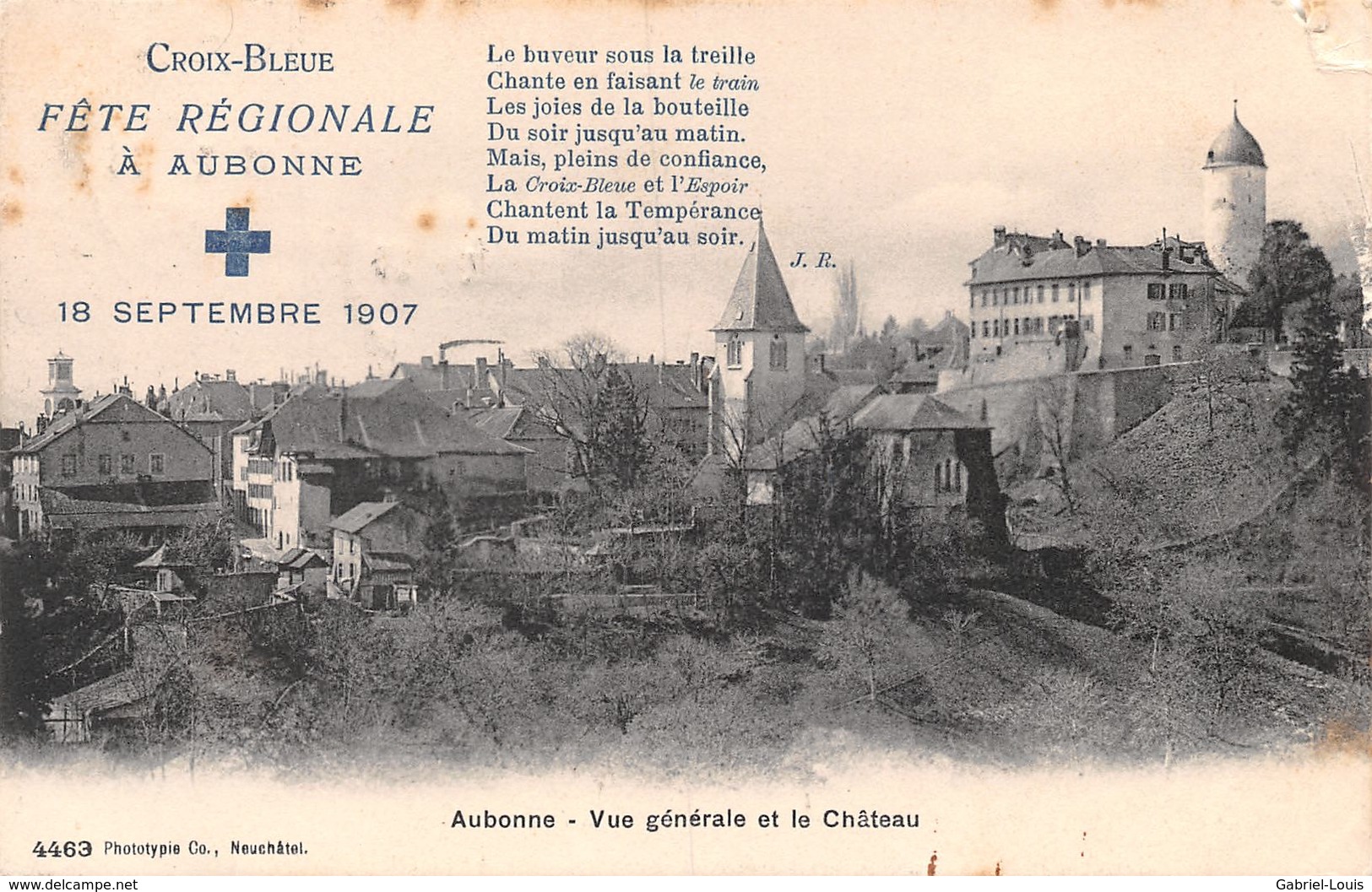 Croix-Bleue Fête Régionale à Aubonne 18 Septembre 1907 Vue Générale Et Le Château - Texte Anti-alcoolique - Alcool - Aubonne