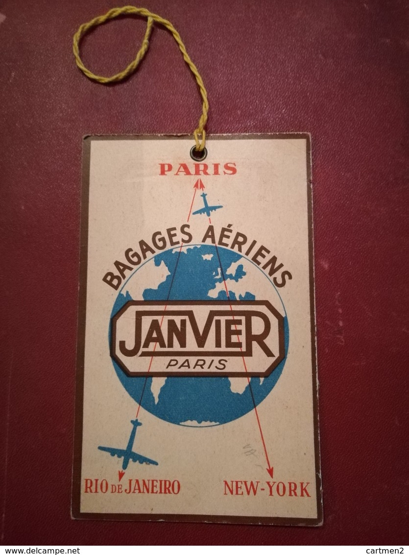 ETIQUETTE DE BAGAGE JANVIER PARIS BAGAGES AERIENS RIO DE JANEIRO NEW-YORK AVIATION - Baggage Etiketten