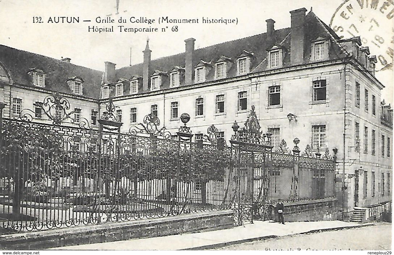 71-cachet Hôpital Temp. N°68 à Autun Sur CP De L'Hôpital En 1918 - 1. Weltkrieg 1914-1918
