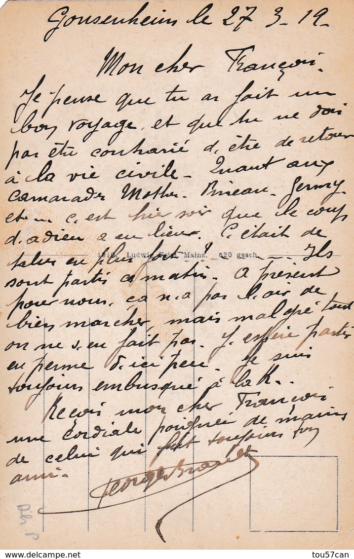 GONSENHEIM - MAINZ - RHEINLAND-PFALZ - DEUTSCHLAND - BELEBTE ANSICHTKARTE 1919. - Mainz