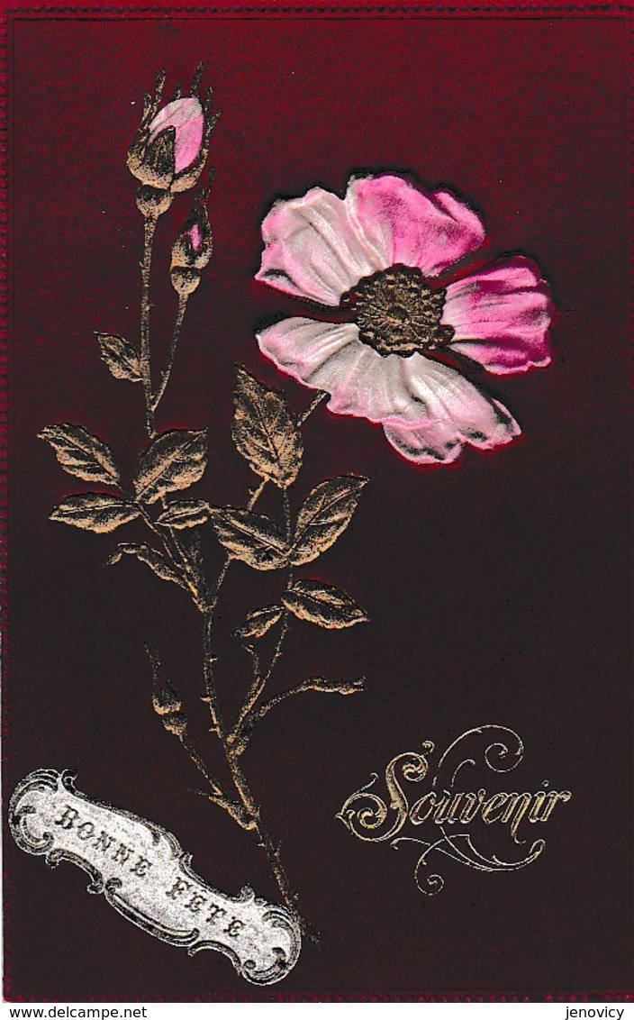 TRES BELLE FANTAISIE FLEUR CARTE GAUFREE "SOUVENIR" BONNE FETE REF 62219 - Flowers