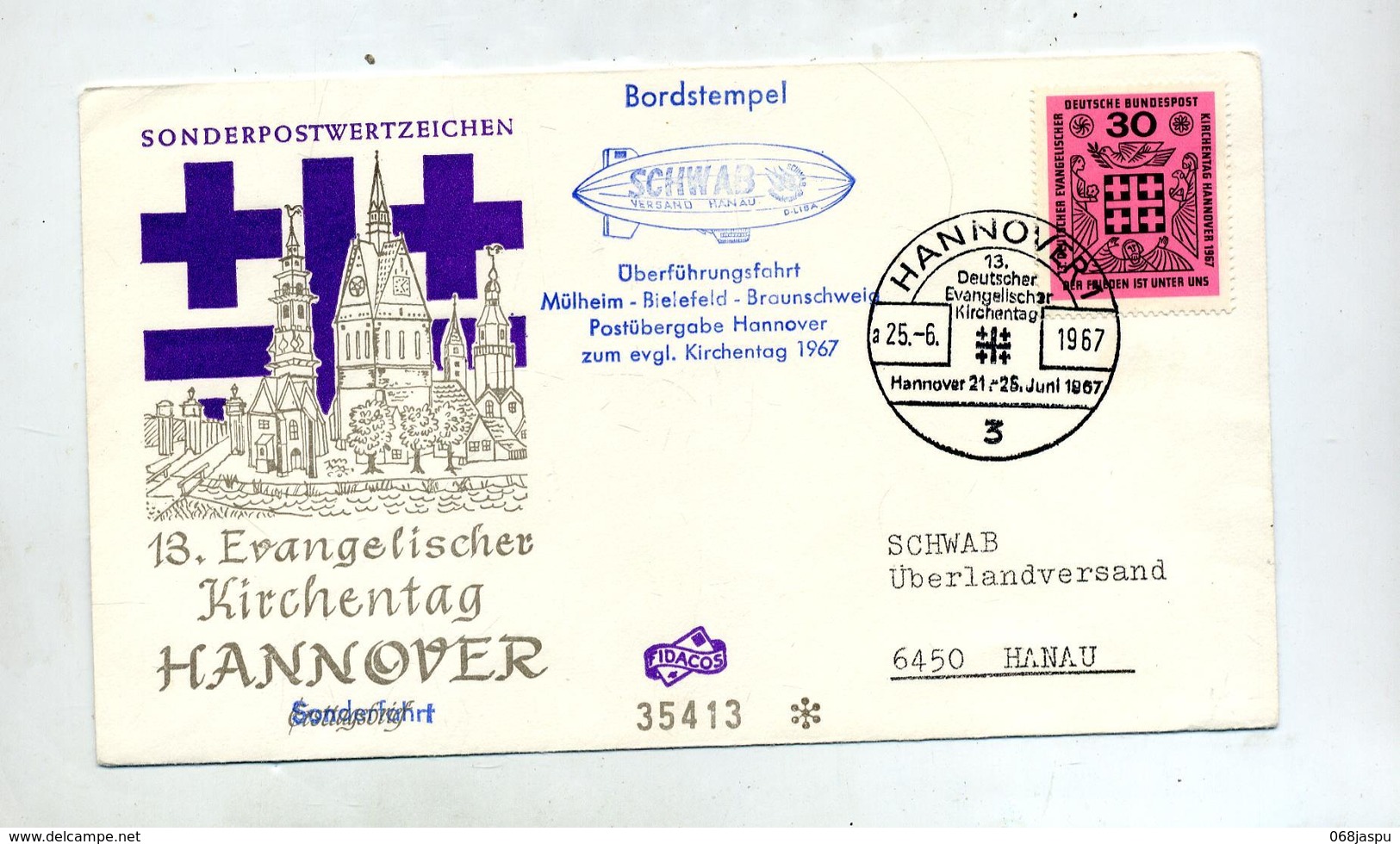 Lettre Cachet Hannovre Journee Eglise  Vol Zeppelin Schwab - Zeppeline