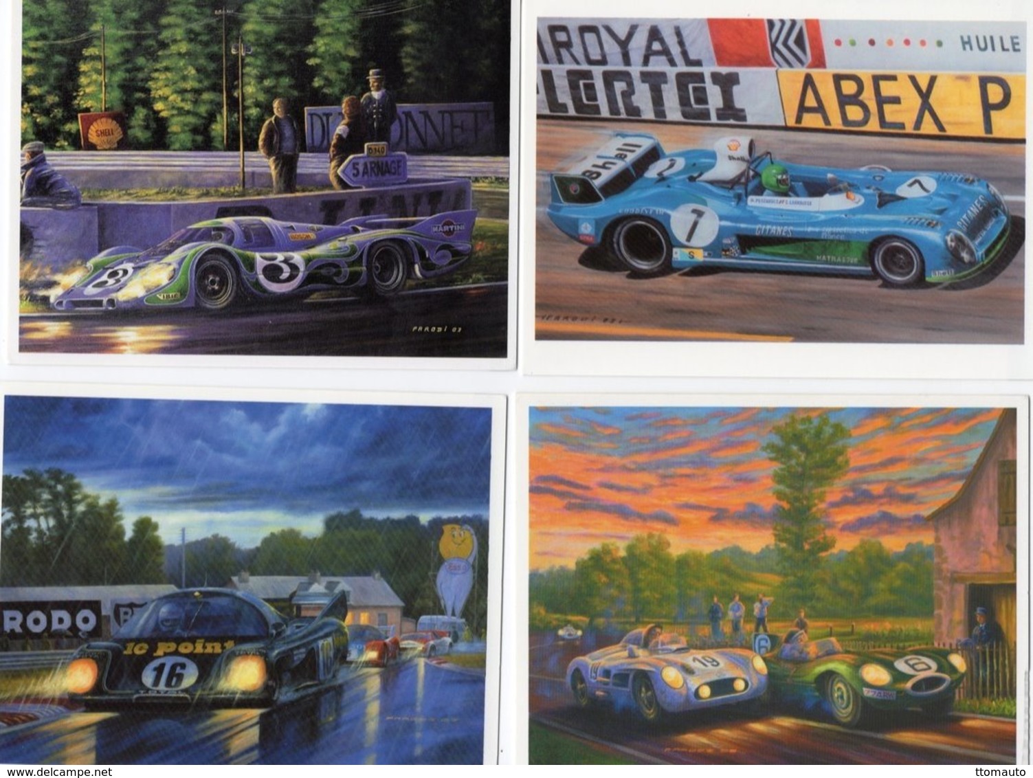Lot De 4 CPM's  -  24 Heures Du Mans - Matra-Mercedes-Jaguar-Porsche-Rondeau  -  Art Postcards By Christophe Parodi - Le Mans