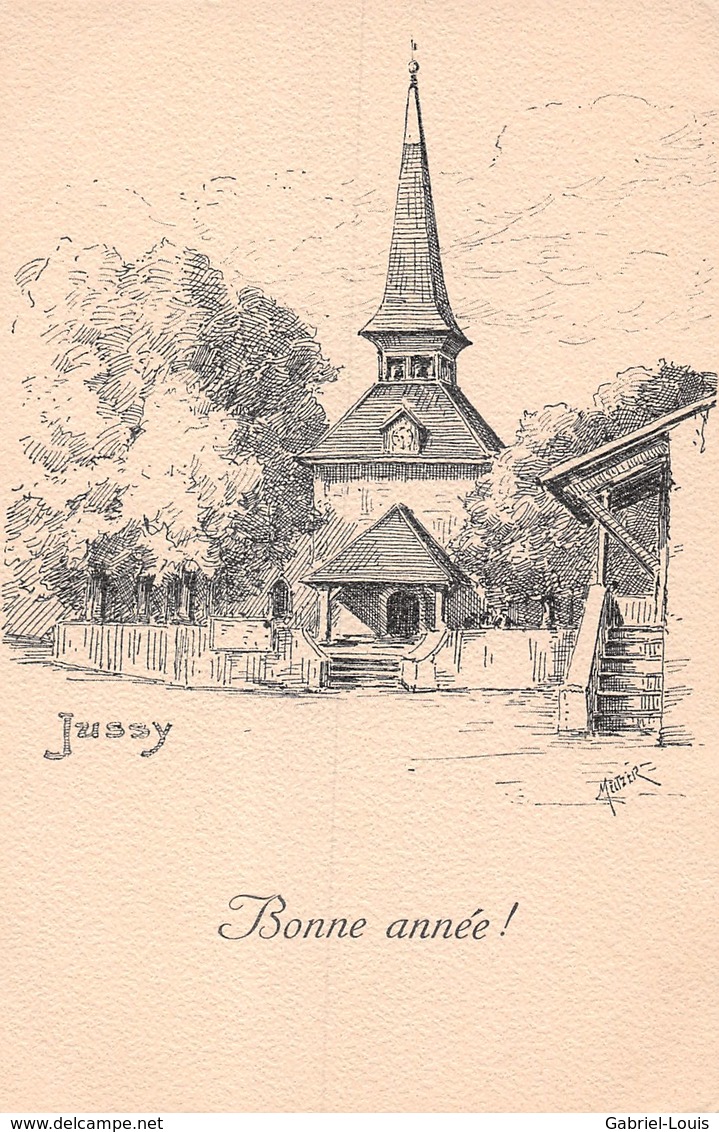 Jussy - Temple -  Bonne Année - Dessin De Meitzer - Jussy