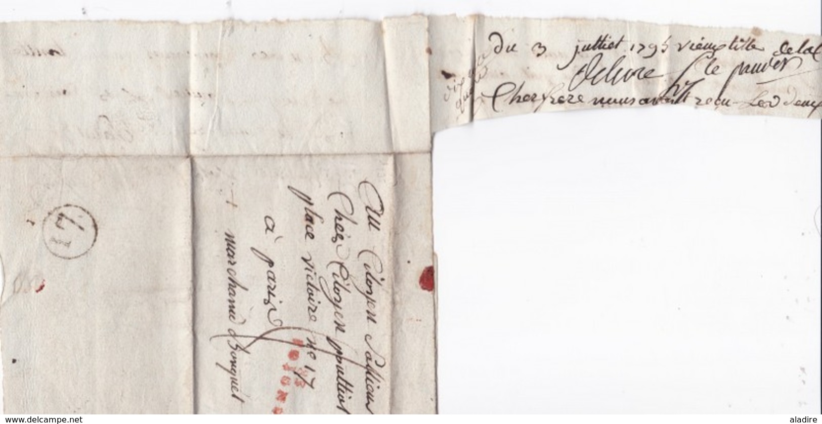 1795 - Marque Postale  en rouge 83 JOIGNY, Yonne  sur lettre avec correspondance vers Paris - cachet à date d'arrivée