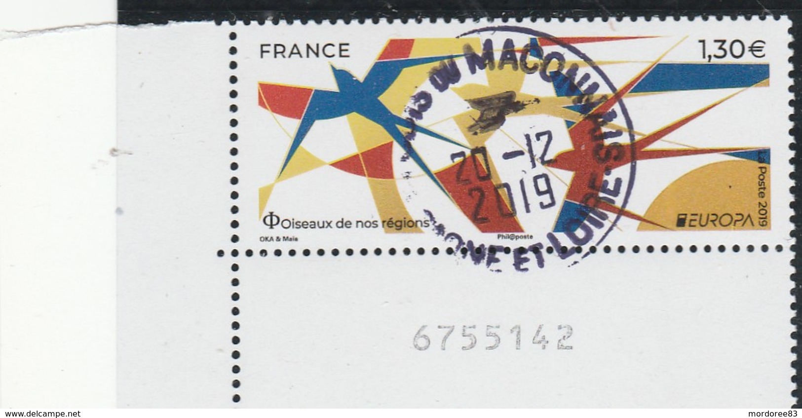 FRANCE 2019 EUROPA FAUNE OISEAUX NATIONAUX YT 5320 OBLITERE A DATE - 2010-.. Matasellados