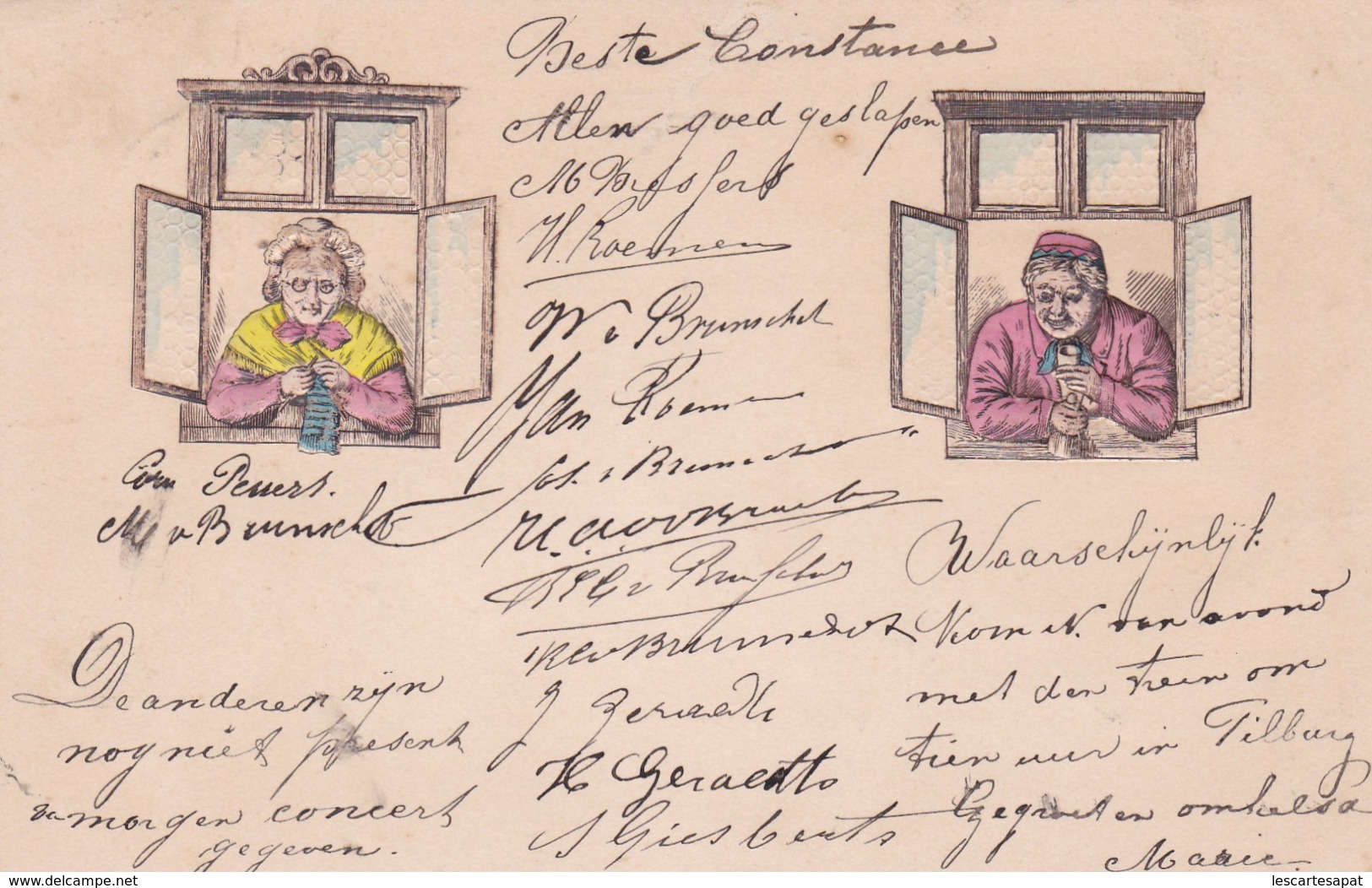 Carte Gauffrée Couple à La Fenêtre (lot Pat 95) - Sonstige & Ohne Zuordnung