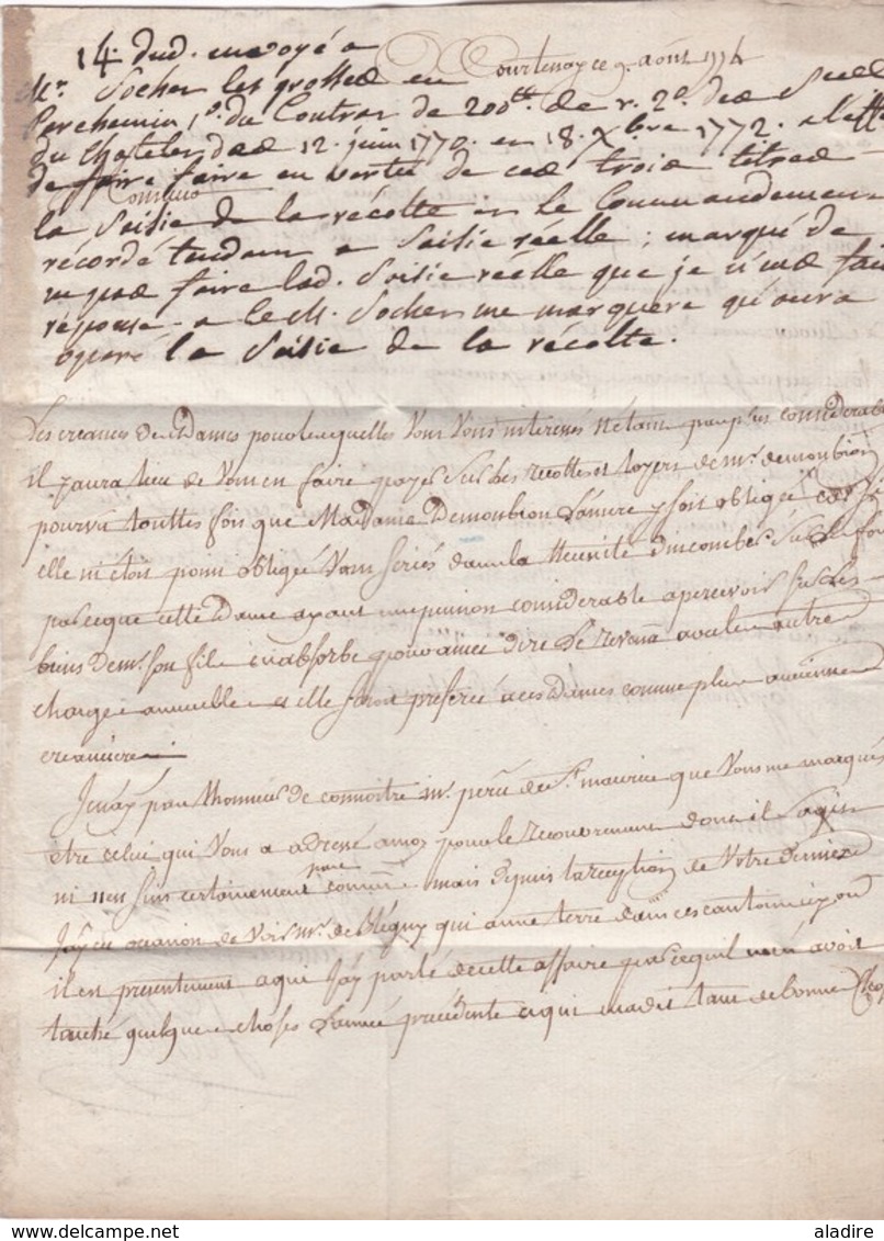 1774 - Marque Postale SENS, Yonne  Sur Lettre Avec Correspondance De Courtenay, Loiret  Vers Paris - Cad D'arrivée - 1701-1800: Precursors XVIII