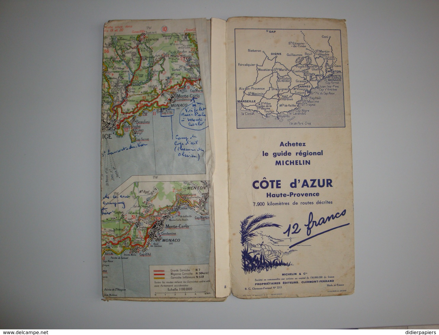 Carte Routière Michelin 1939 Marseille Menton,le Pneu S - Autres & Non Classés