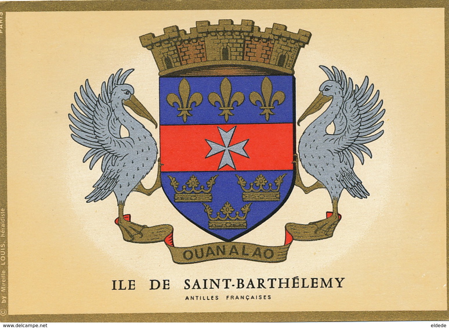 Saint Barthelemy Ouanalao . Rattachement . Ecusson . Croix De Malte. 1878. Premier Jour - Saint Barthelemy