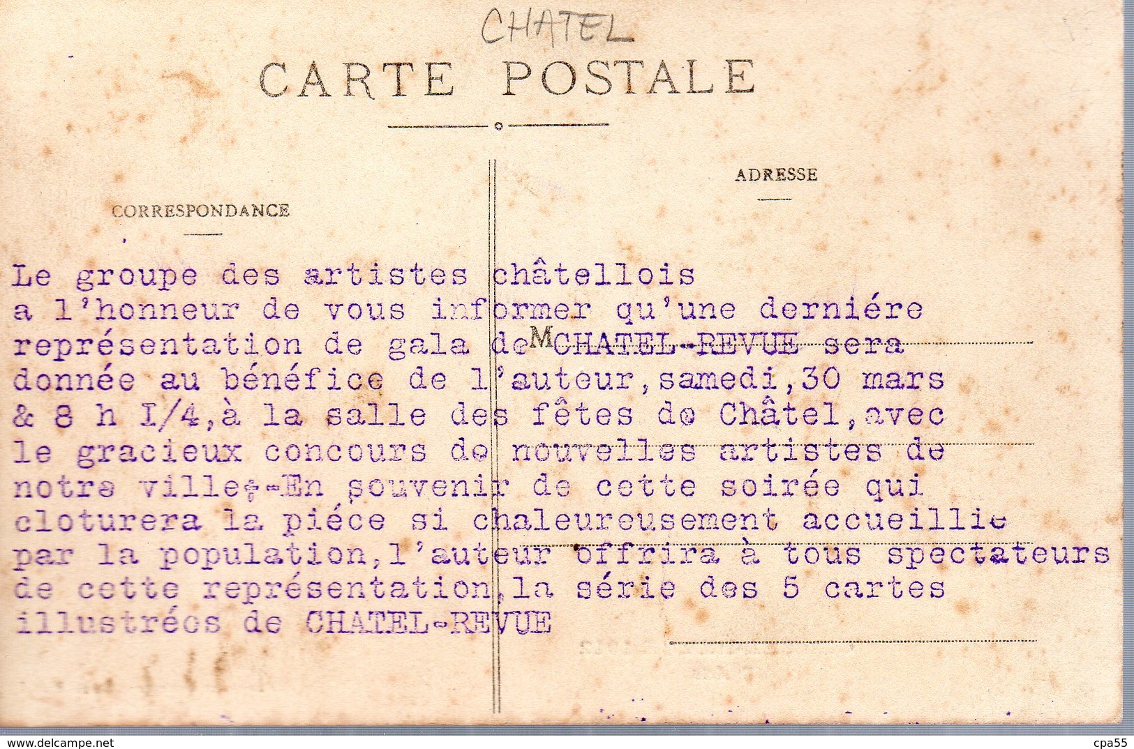 CHATEL SUR MOSELLE  -  Chatel-Revue 1912  -  2e Acte  -  Magnifique Animation  -  2 Scans - Chatel Sur Moselle