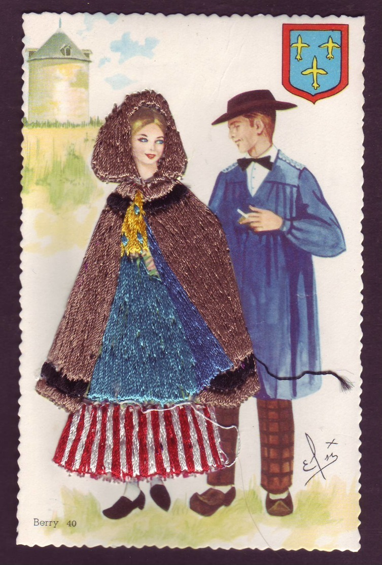 Carte Brodée - Berry N° 40 - Costumes Régionaux ( 2 Scans ) - Ricamate