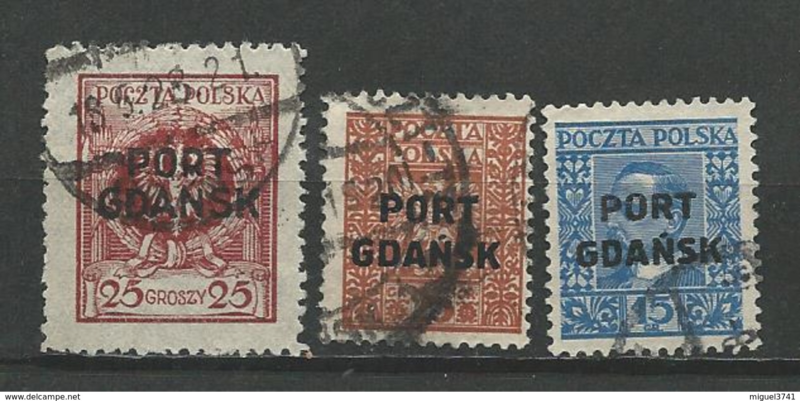 POLOGNE  ANNEE 1924  - 3 TIMBRES SURCHARGE PORT GDANSK OBLITERE VOIR SCAN - Usati