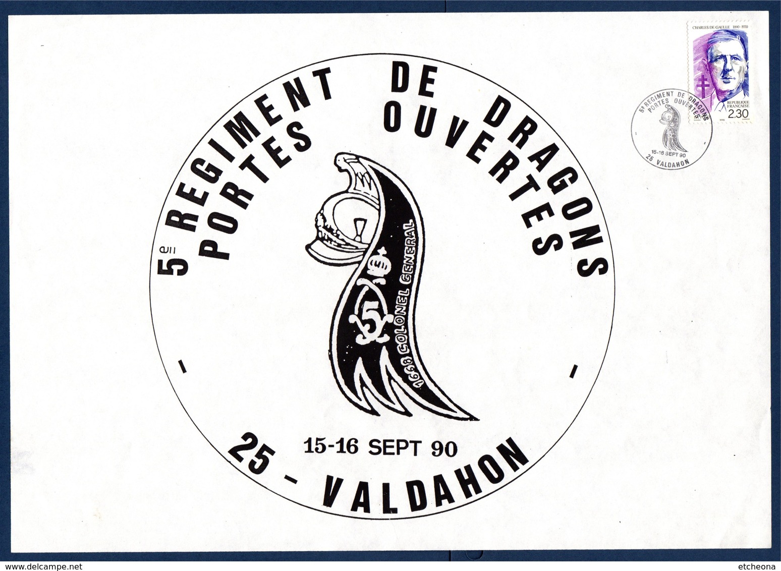 = Exposition Portes Ouvertes Régiment De Dragon Valdahon 15-16.sept.90 Général De Gaulle N°2634 - Expositions Philatéliques